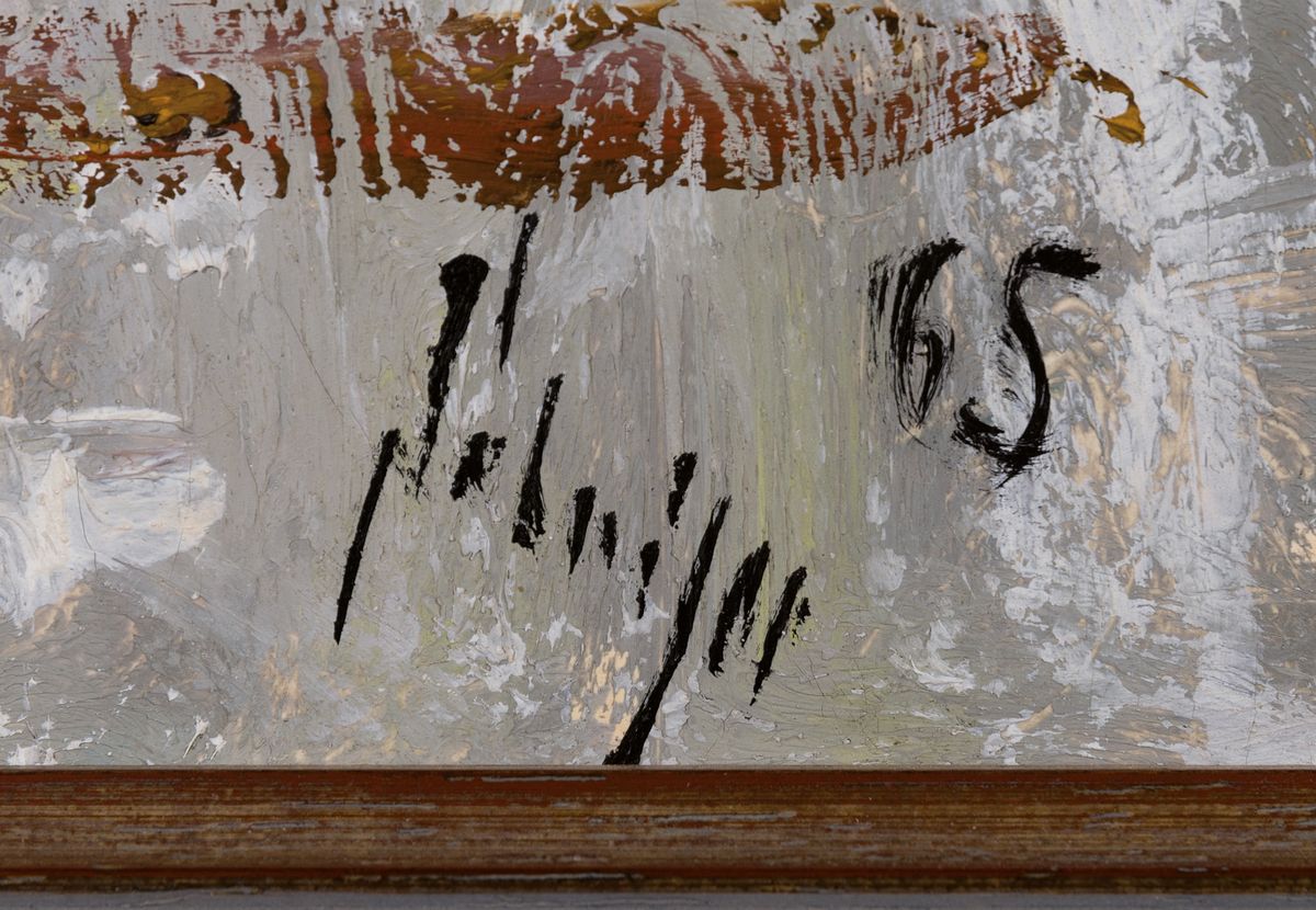 Detail a: Fritz Schnitzer, 1914-1976, Stadtansicht, Öl/Platte, signiert und datiert 1965, Rahmen, 66x58 cm