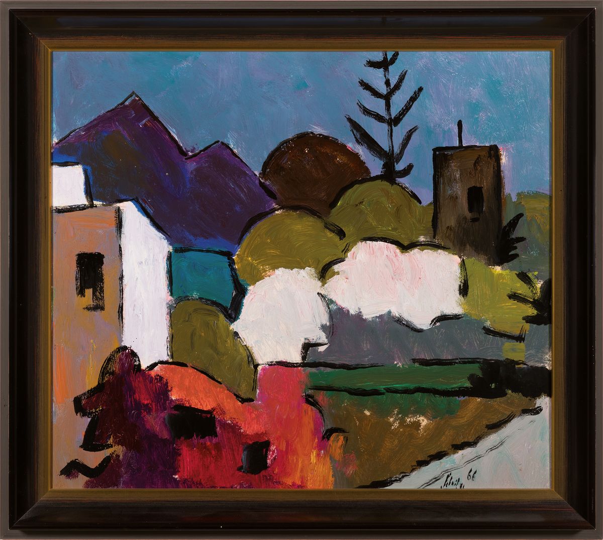 Detail k: Fritz Schnitzer, 1914-1976, wohl Heidelberger Frühlingslandschaft, Öl/Platte, signiert und datiert 1966, Rahmen 60x67 cm