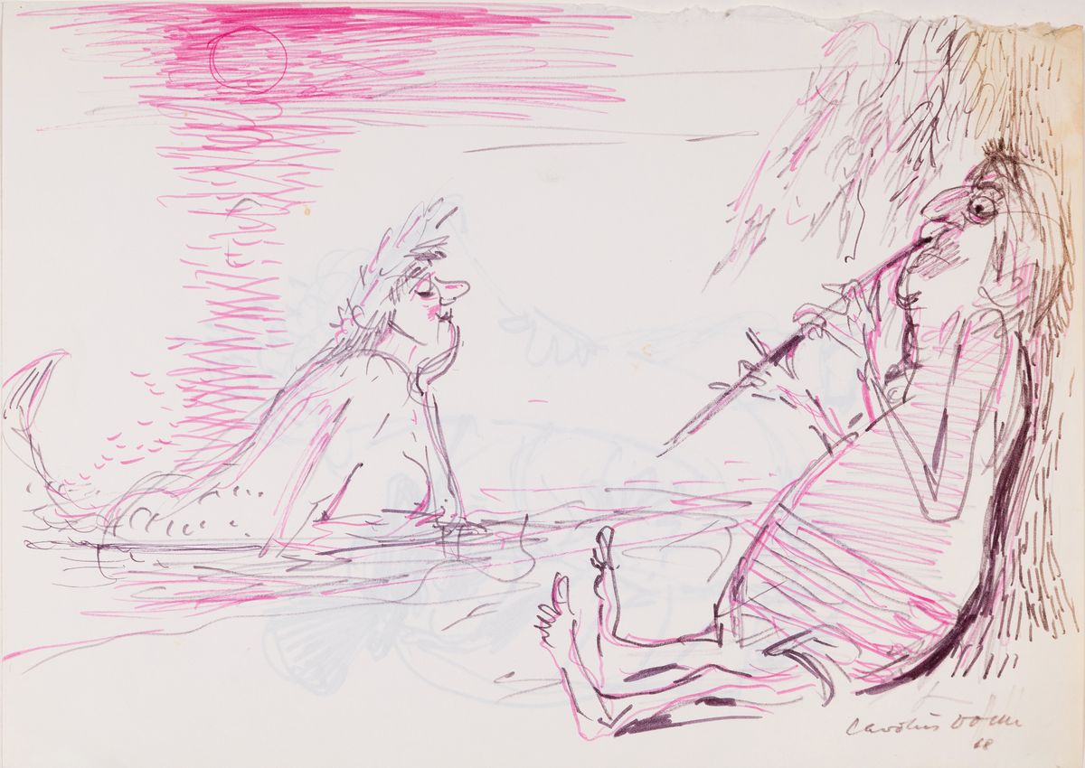 Detail a: Carolus Vocke, 1899 Heilbronn - 1979 Mannheim, Aquarell und 11 Skizzen, meist signiert: Aquarell, Sommerlandschaft, signiert und dat. 76, ca. 40 x 55 ...