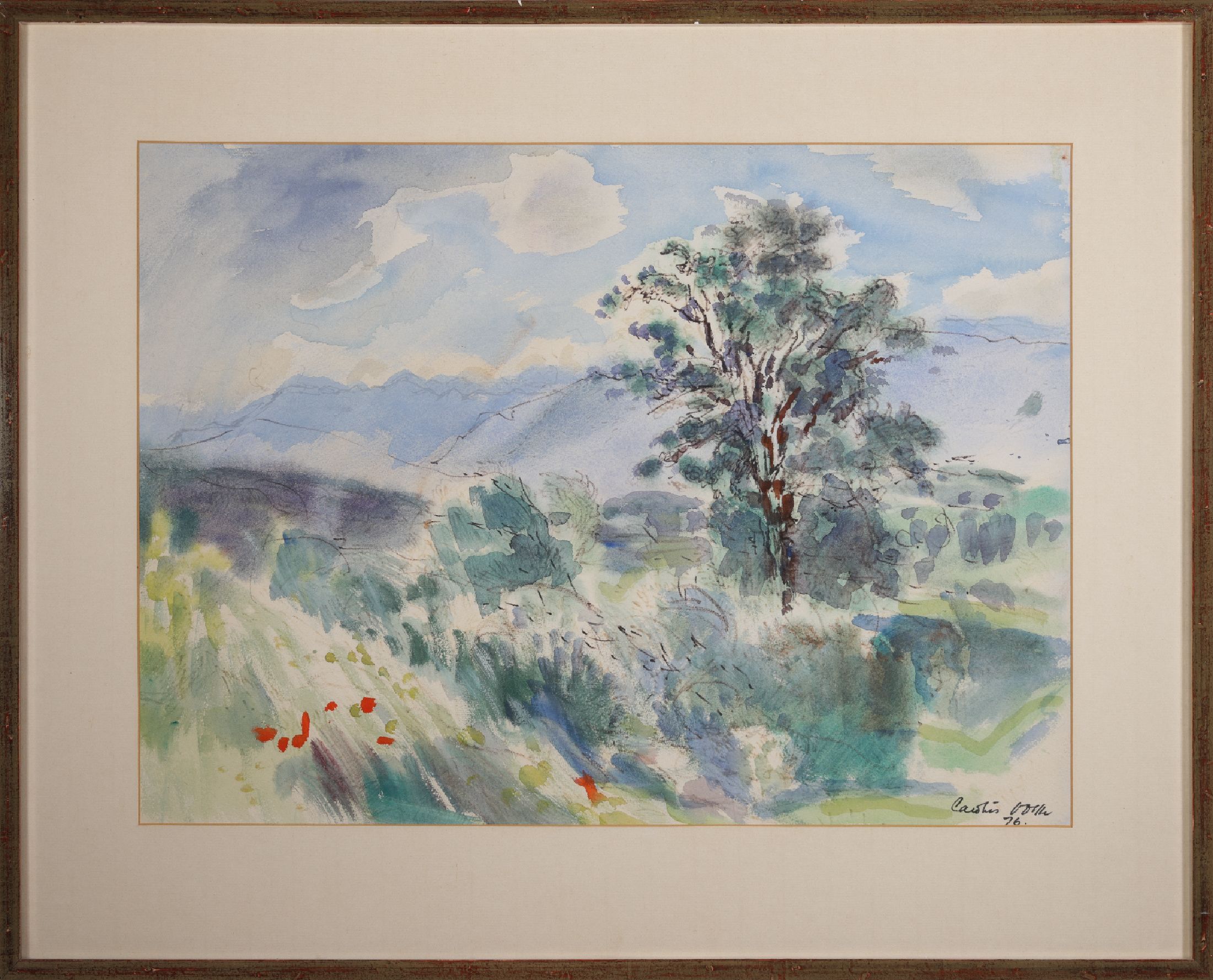 Detail c: Carolus Vocke, 1899 Heilbronn - 1979 Mannheim, Aquarell und 11 Skizzen, meist signiert: Aquarell, Sommerlandschaft, signiert und dat. 76, ca. 40 x 55 ...