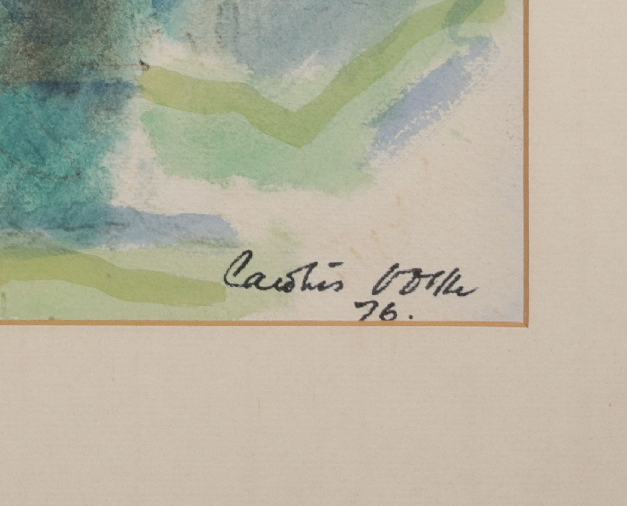 Detail e: Carolus Vocke, 1899 Heilbronn - 1979 Mannheim, Aquarell und 11 Skizzen, meist signiert: Aquarell, Sommerlandschaft, signiert und dat. 76, ca. 40 x 55 ...