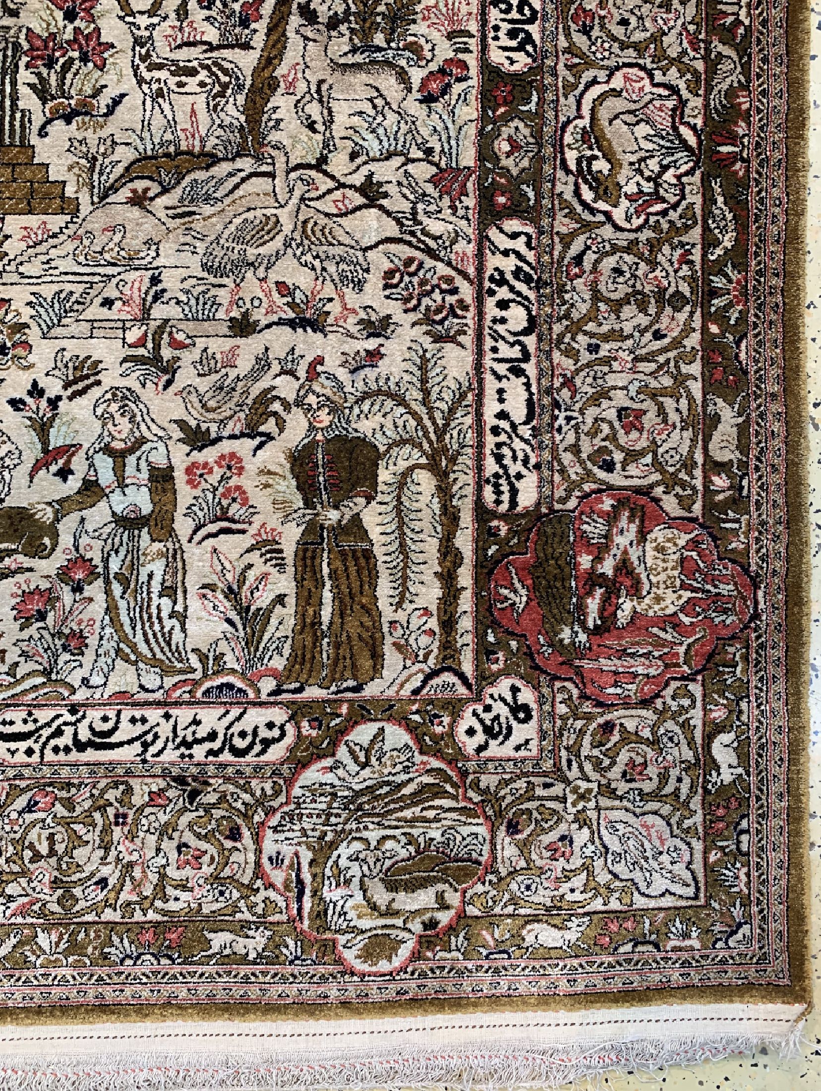 Detail a: Ghom Seide Persien, signiert(Radjabian), um1950, reine Naturseide, ca. 210 x 138 cm, EHZ:1-2