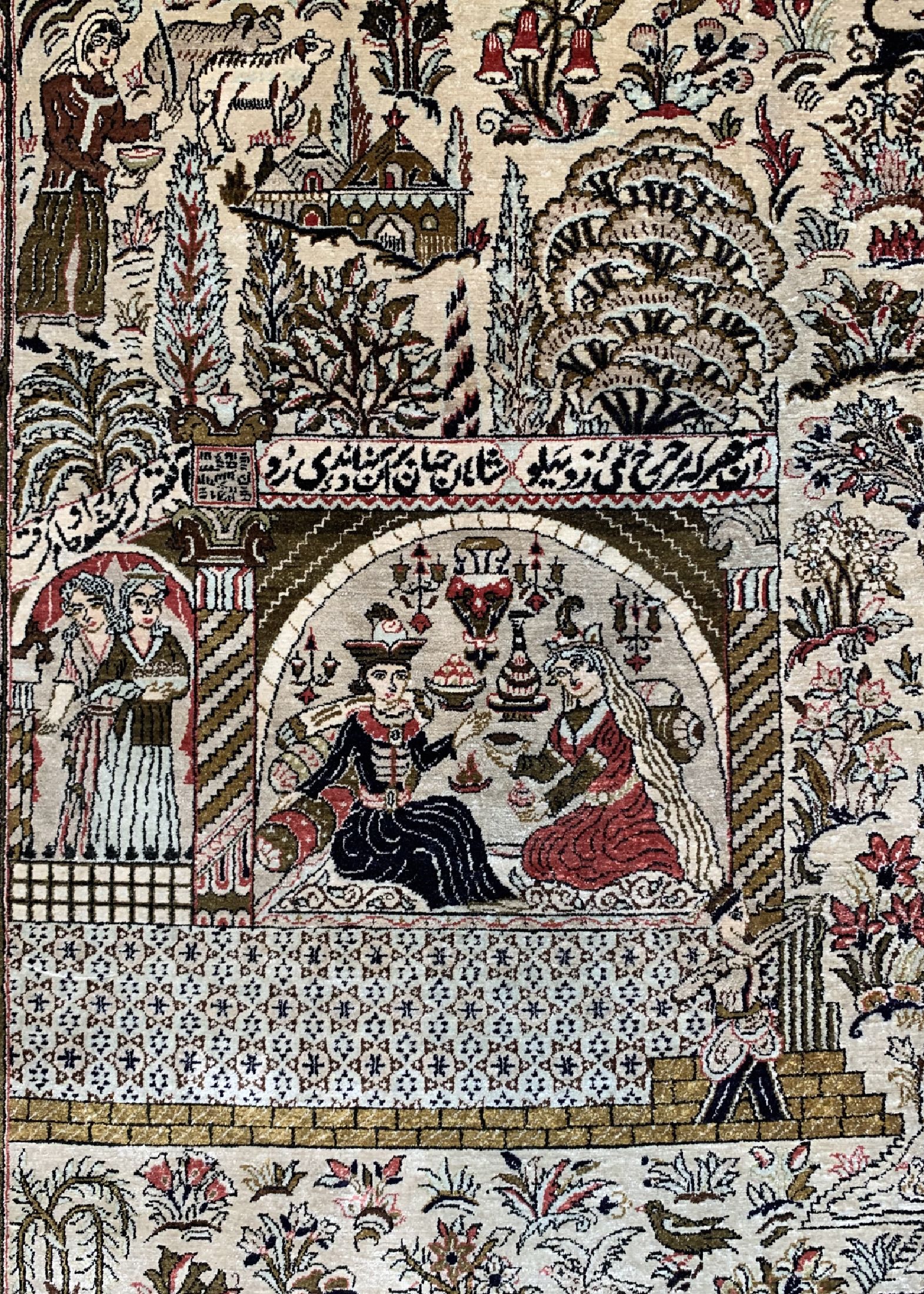 Detail b: Ghom Seide Persien, signiert(Radjabian), um1950, reine Naturseide, ca. 210 x 138 cm, EHZ:1-2