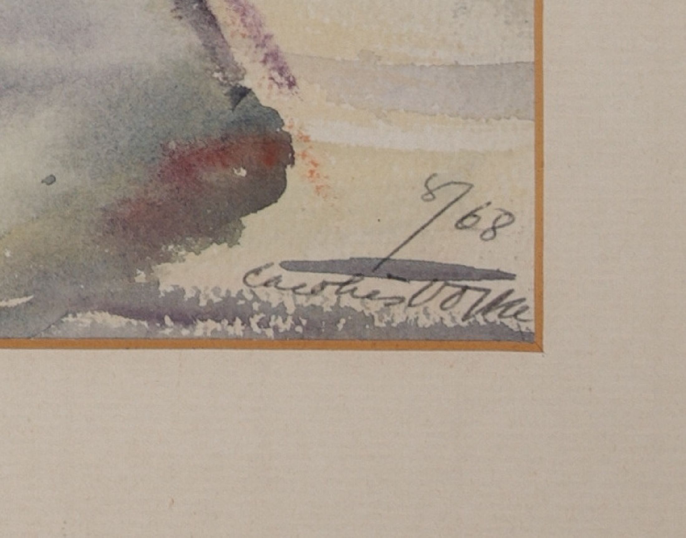 Detail d: Carolus Vocke, 1899 Heilbronn - 1979 Mannheim, Aquarell und 7 Skizzen, meist signiert, a. Aquarell, Altrhein mit Boot, signiert und dat. 8/68, ca. 46 ...