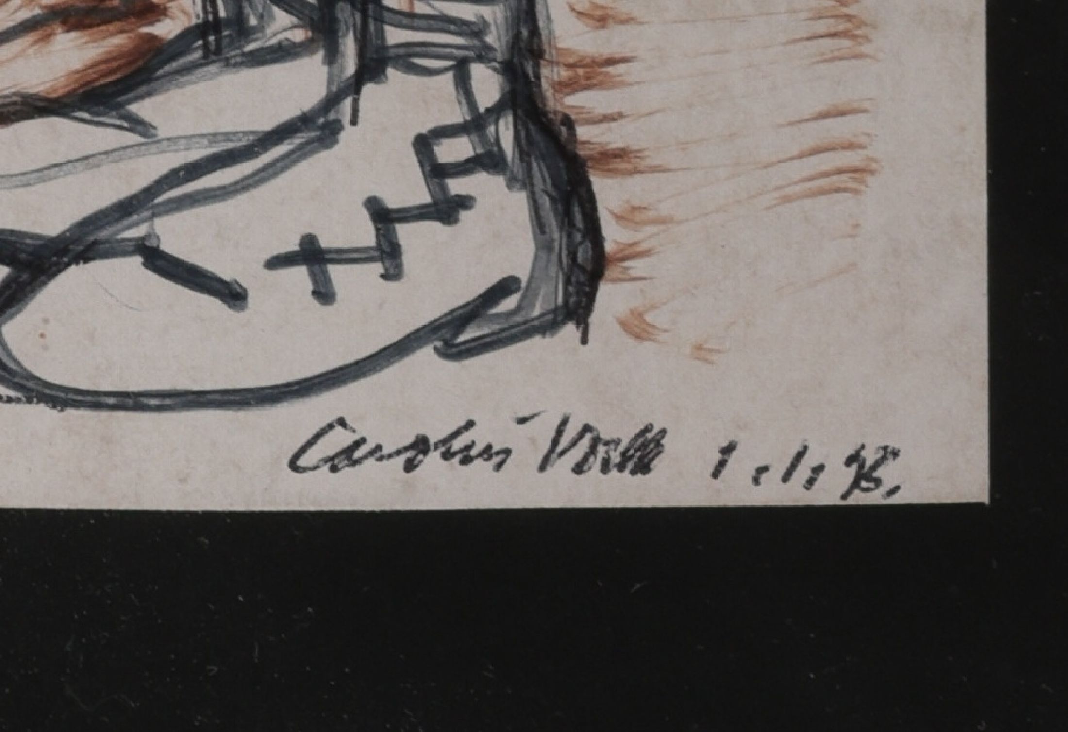 Detail i: Carolus Vocke, 1899 Heilbronn - 1979 Mannheim, Aquarell und 7 Skizzen, meist signiert, a. Aquarell, Altrhein mit Boot, signiert und dat. 8/68, ca. 46 ...