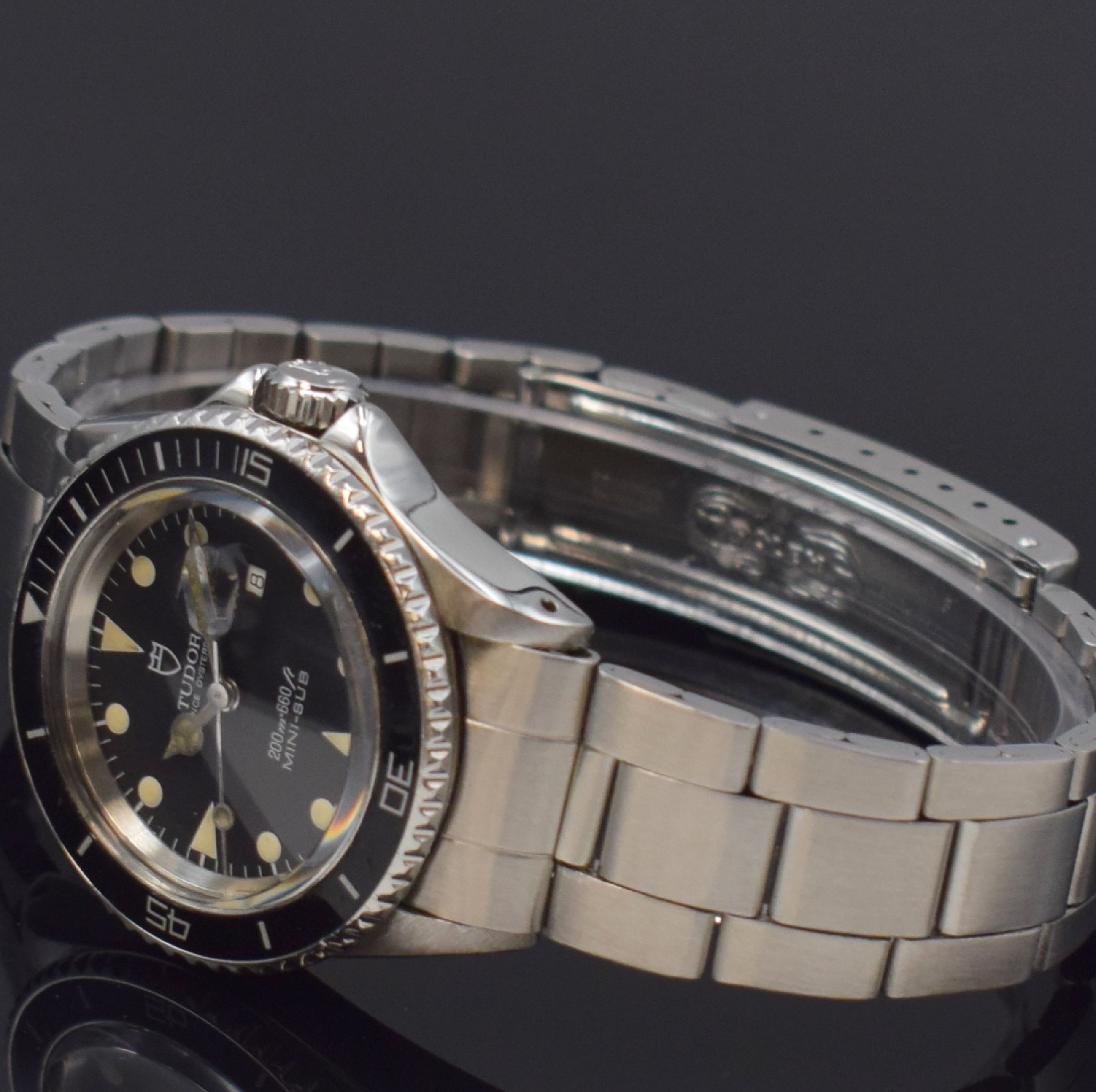 Detail e: TUDOR Prince Oysterdate MINI-SUB Armbanduhr Referenz 73090, Schweiz verk. lt. beil. orig. Zertifikat 08/1994, Automatik, verschr. Rolex-Geh. in Stahl ...