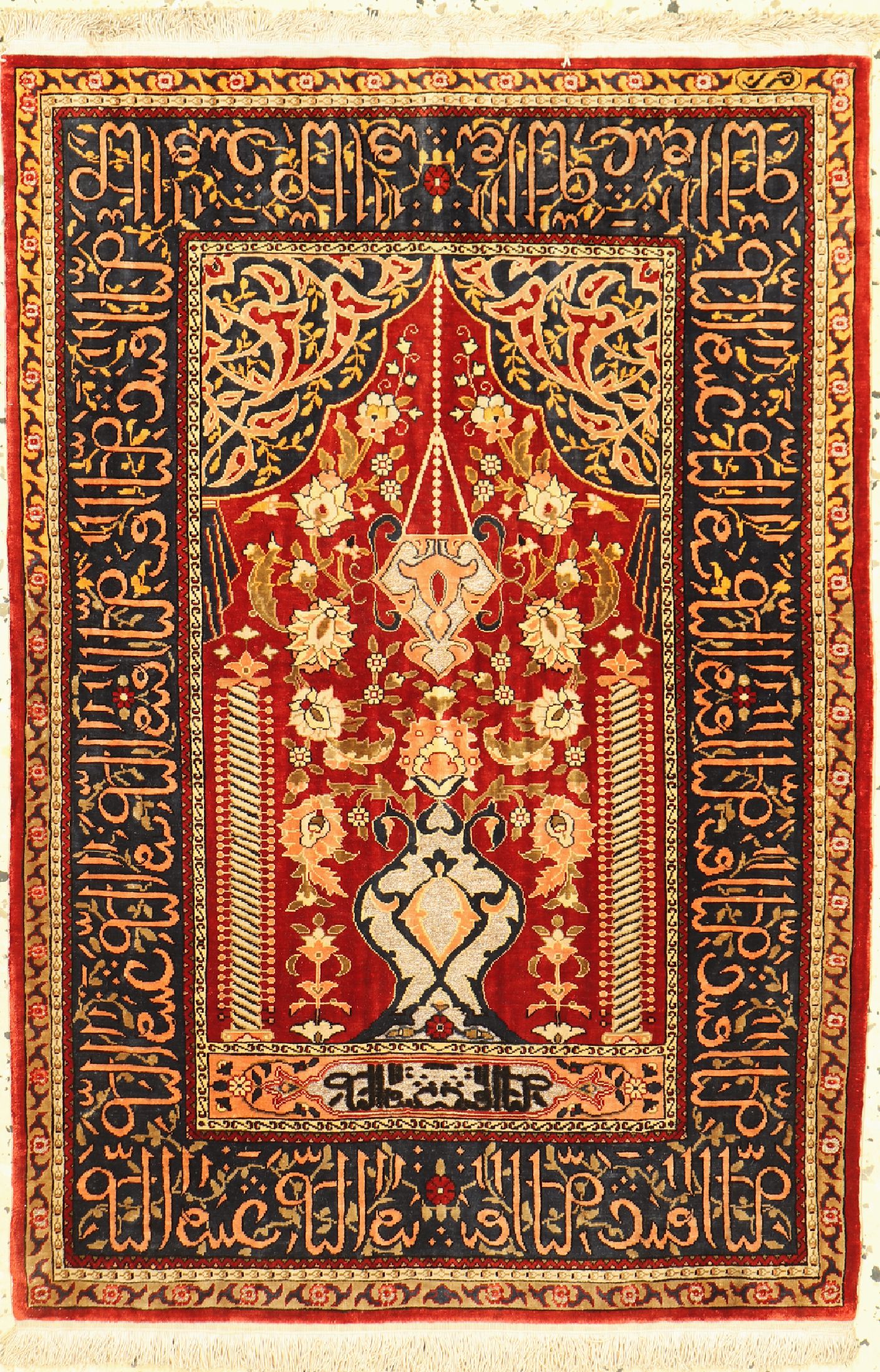 Hereke Seide fein, signiert, Türkei, um 1960, reine Naturseide(Metallbroschiert), ca 82 x 56 cm, ca. 1,0 Mio. Kn/qm, EHZ: 1