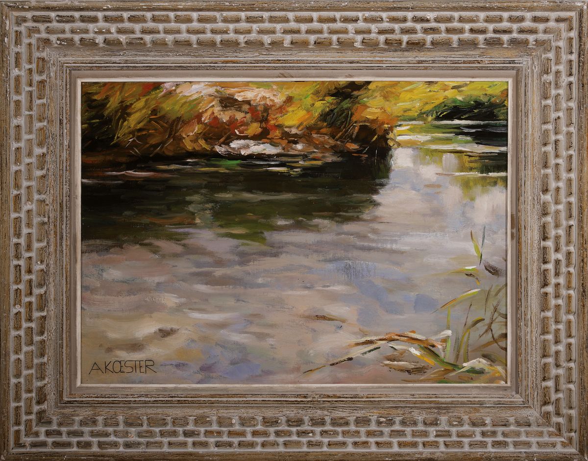 Detail k: Alexander Koester, 1864 Bergneustadt - 1932 München, Schilfteich, nach 1908, Dießen oderBodensee, Öl/Lwd/Holz, links unten signiert, ca. 42x59cm, ...