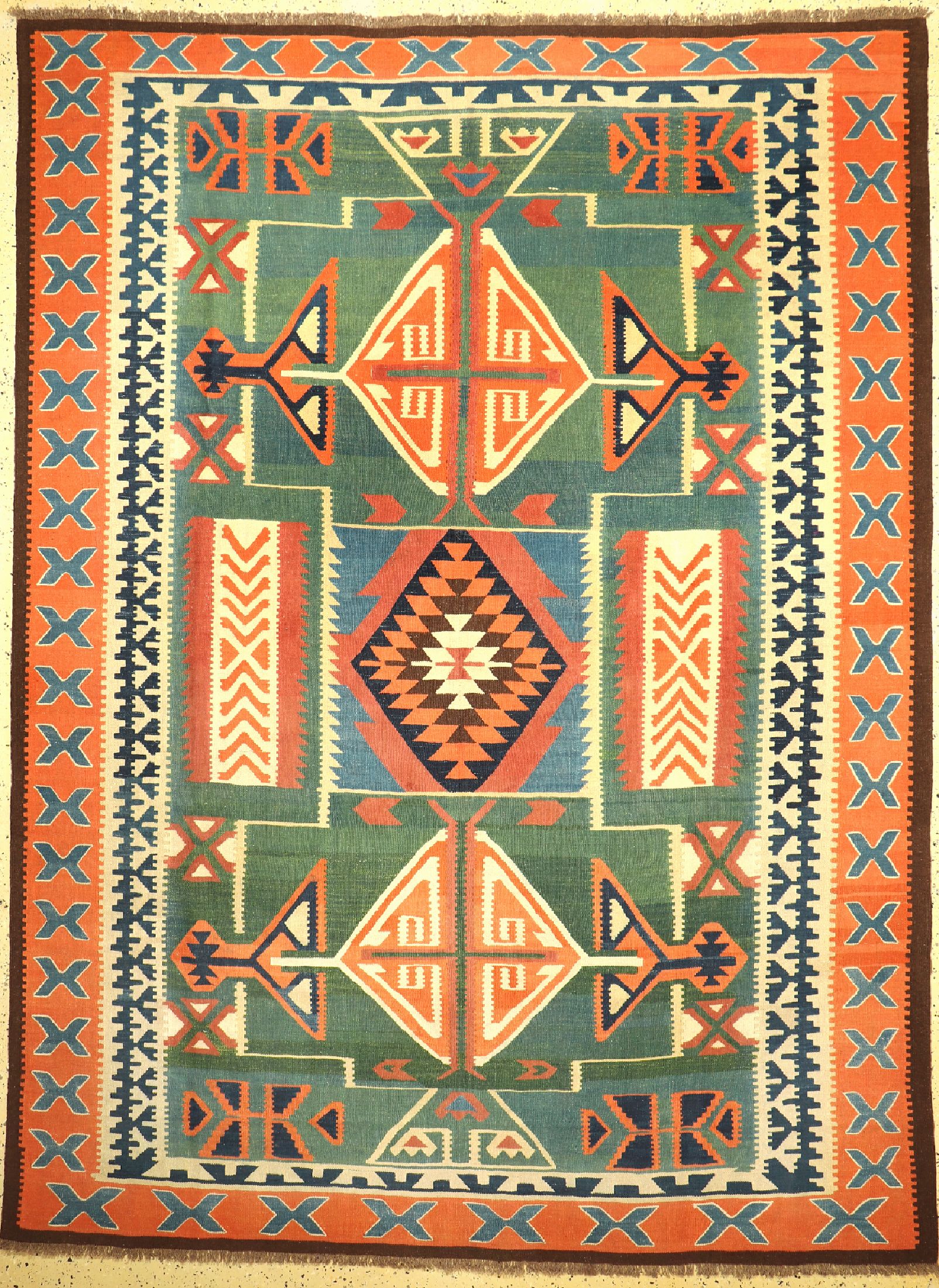 Kelim alt, Afghanistan, ca. 50 Jahre, Wolleauf Wolle, ca. 324 x 238 cm, EHZ: 1-2