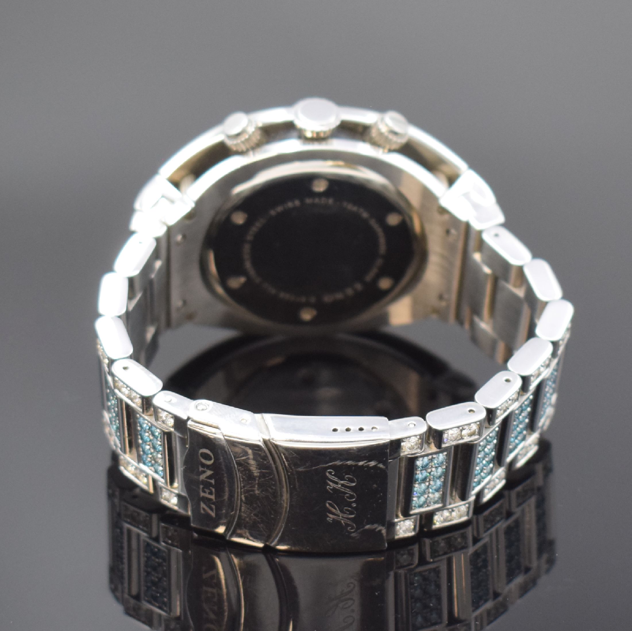 Detail b: ZENO Armbandchronograph in Edelstahl mit aufwendigem Diamantenbesatz zusammen ca. 12 ct Referenz 91026, Schweiz um 2010, quarz, massives Gehäuse ab ...