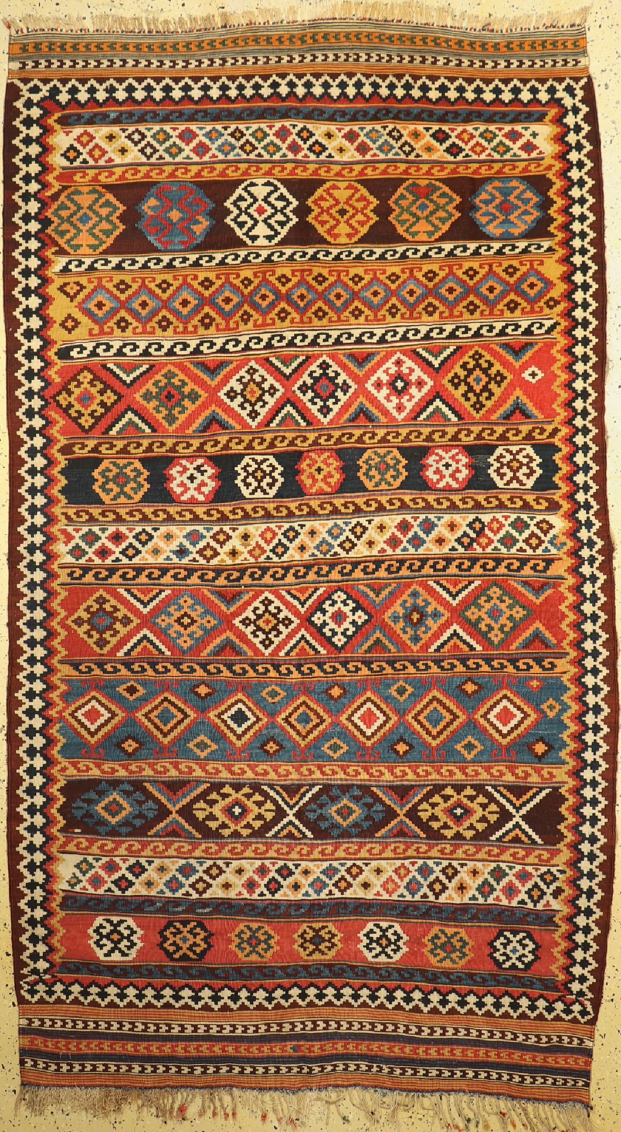 Ghaschgai Kelim antik, Persien, um 1900, Wolle auf Wolle, ca. 283 x 163 cm, EHZ: 1-2