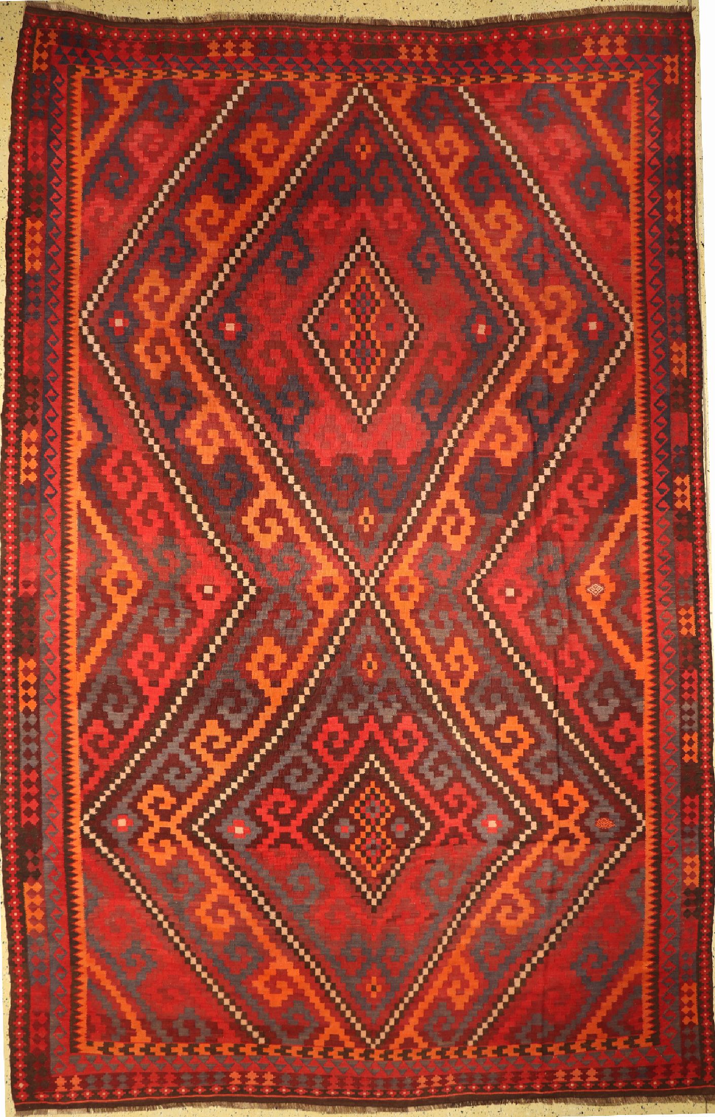 Maymaneh Kelim, Afghanistan, um 1930, Wolleauf Wolle, ca. 418 x 270 cm, EHZ: 1-2