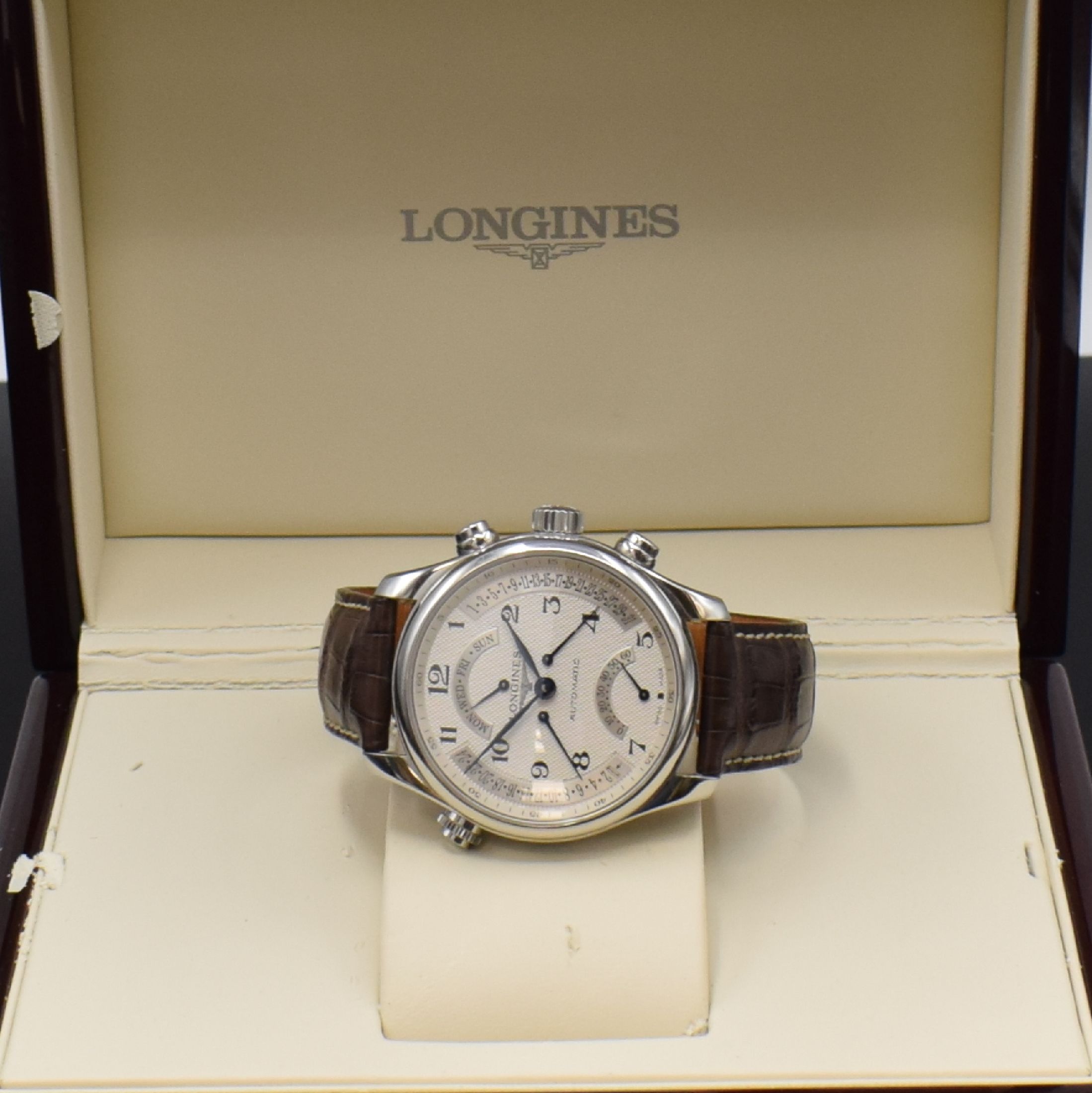 Detail g: LONGINES Herrenarmbanduhr aus der Master Collection Referenz L2.717.4, Automatik, Edelstahlgeh. inkl. orig. Lederband m. dopp. Faltschl., beids. ...