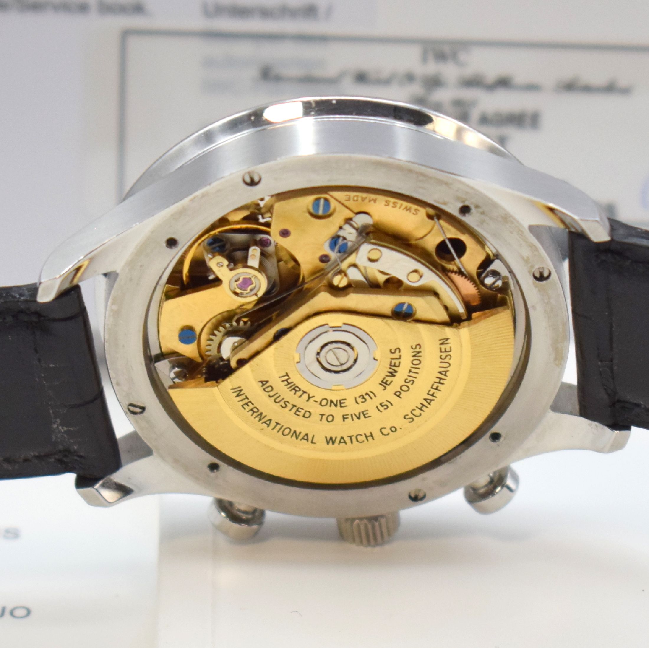 Detail f: IWC Armbandchronograph Modell Portugieser Referenz 3714, Automatik, Edelstahlgeh. inkl. orig. Lederband m. orig. Dornschl., Boden 4-fach verschr., ...