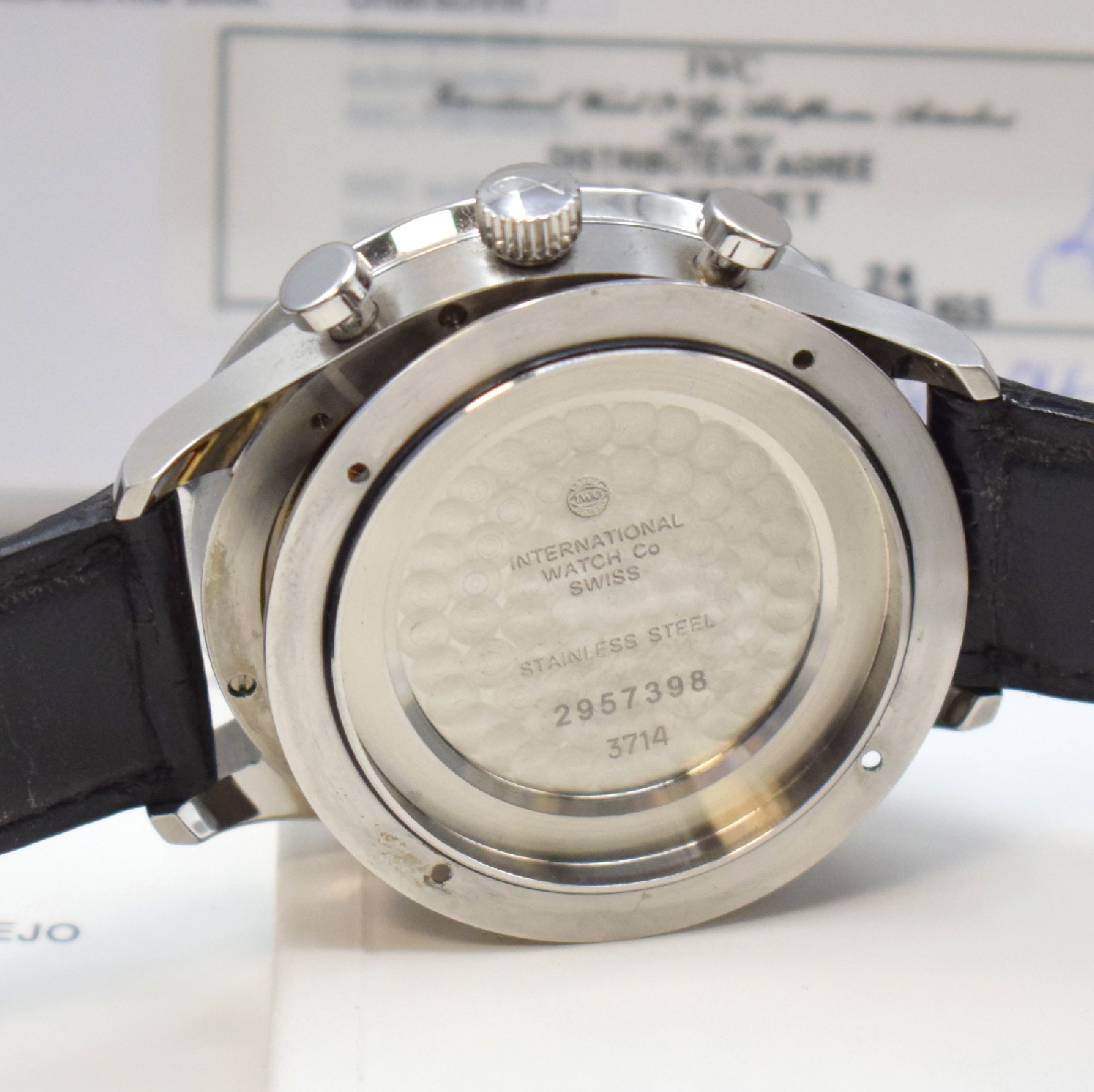 Detail g: IWC Armbandchronograph Modell Portugieser Referenz 3714, Automatik, Edelstahlgeh. inkl. orig. Lederband m. orig. Dornschl., Boden 4-fach verschr., ...
