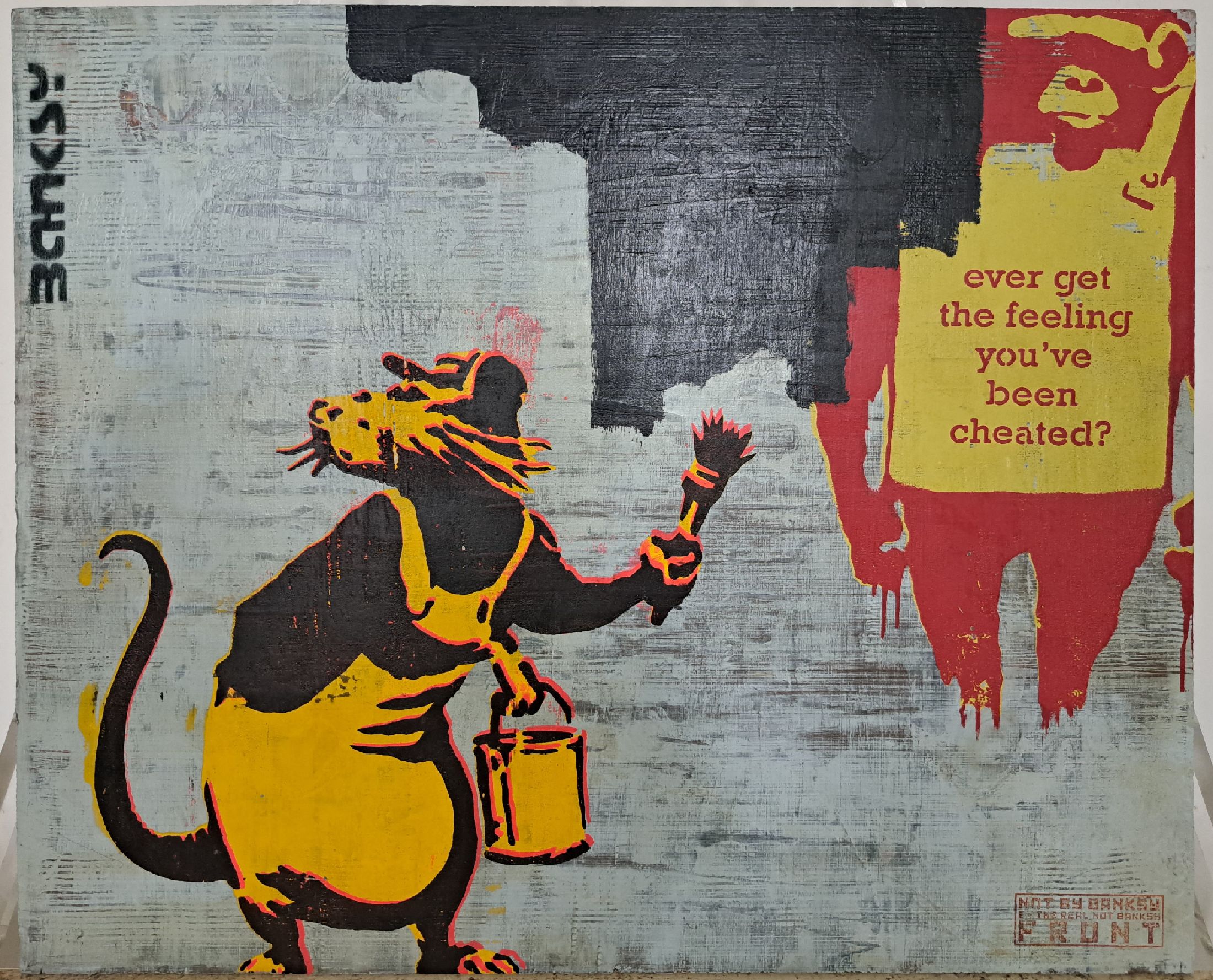 Not By Banksy by Not Not Banksy, "11th Hour Rat original", Sprühtechnik/Holz,2019, verso sign., Stempel, inkl. Zertifikat, ca. 61x50 cm,
