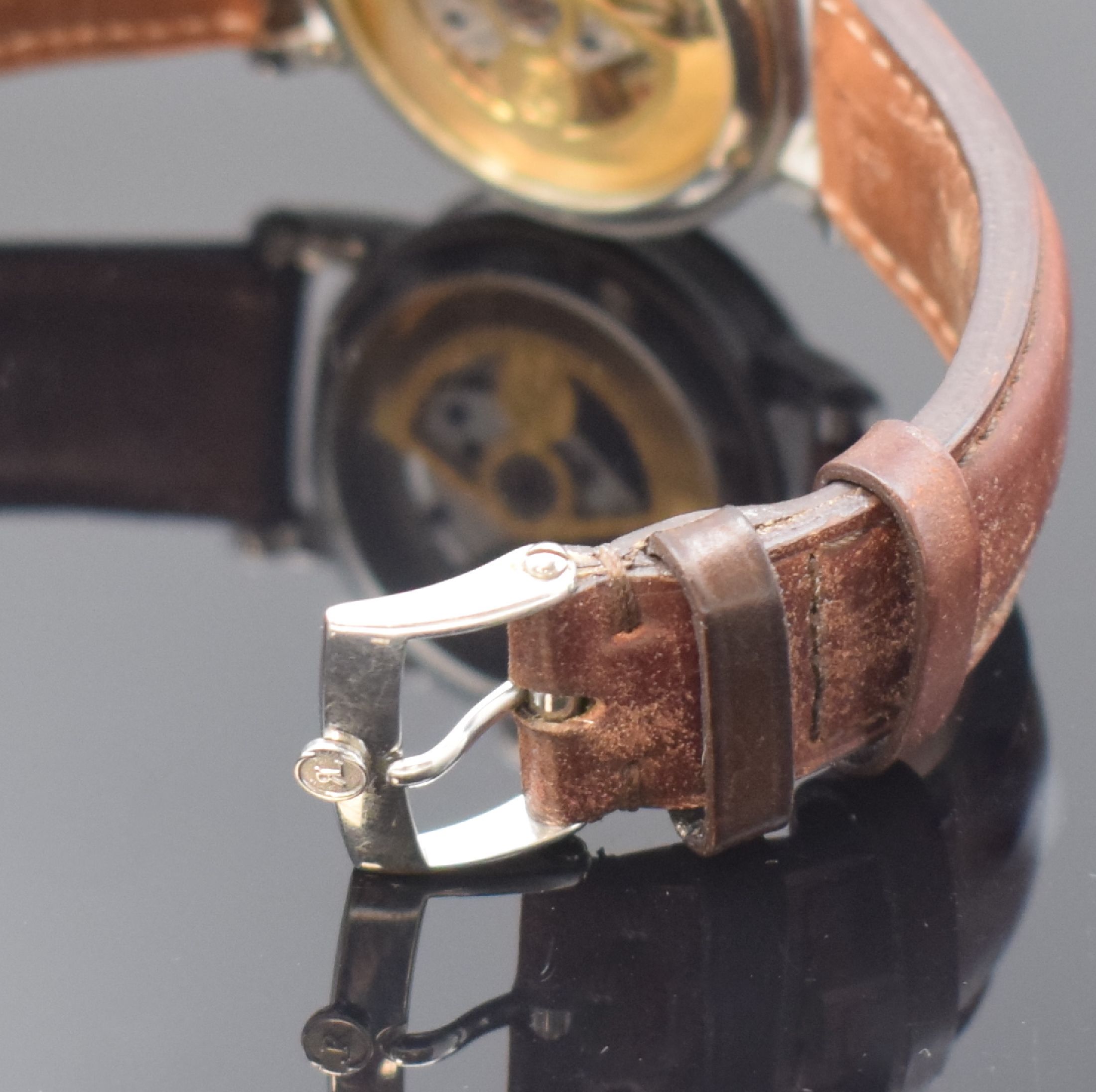 Detail b: CHRONOSWISS Armbandchronometer mit Chronograph Referenz CH 7523, Automatik, Schweiz um 1994, Edelstahlgeh. inkl. Lederband m. orig. Dornschl., beids. ...