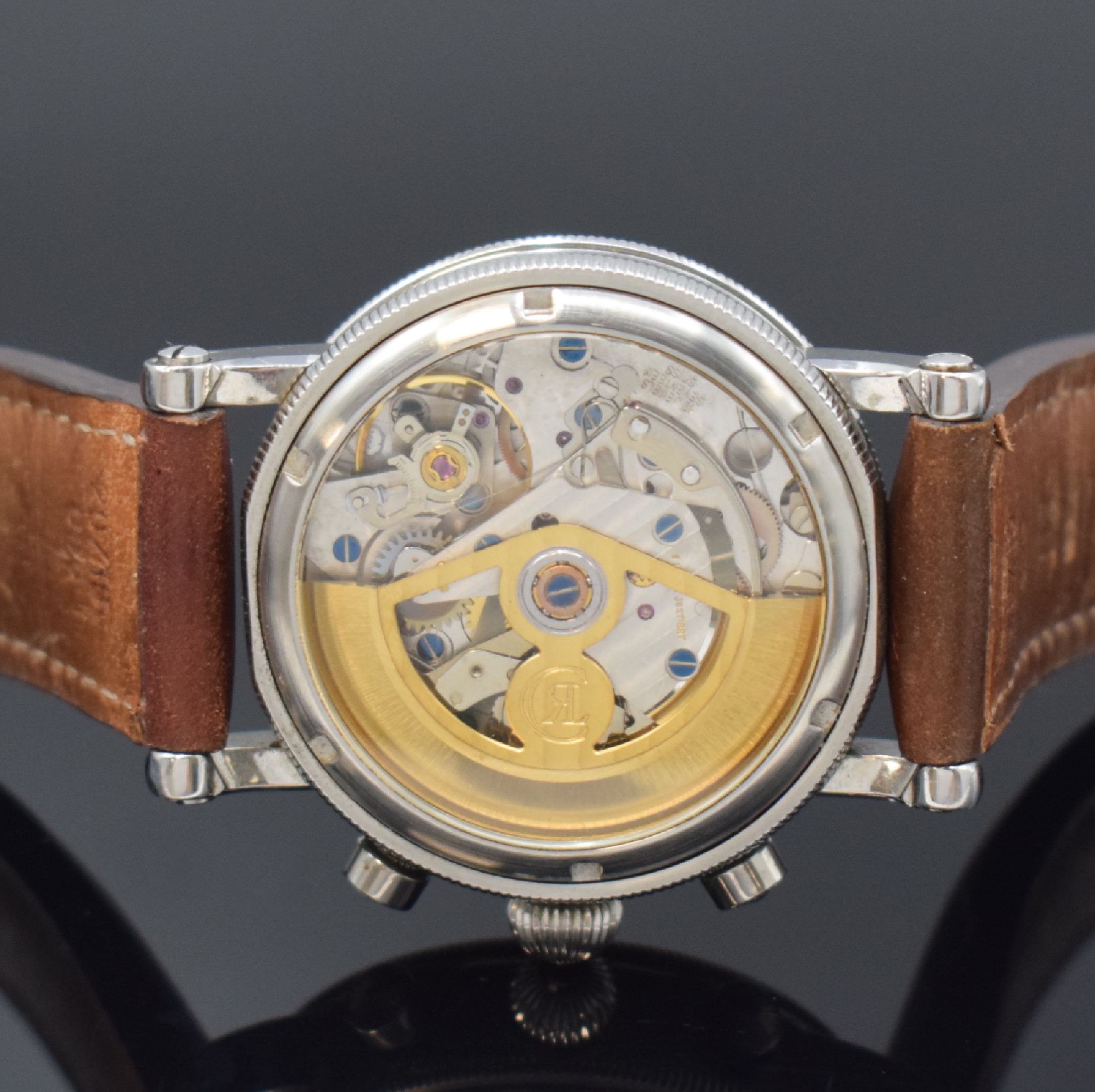 Detail g: CHRONOSWISS Armbandchronometer mit Chronograph Referenz CH 7523, Automatik, Schweiz um 1994, Edelstahlgeh. inkl. Lederband m. orig. Dornschl., beids. ...