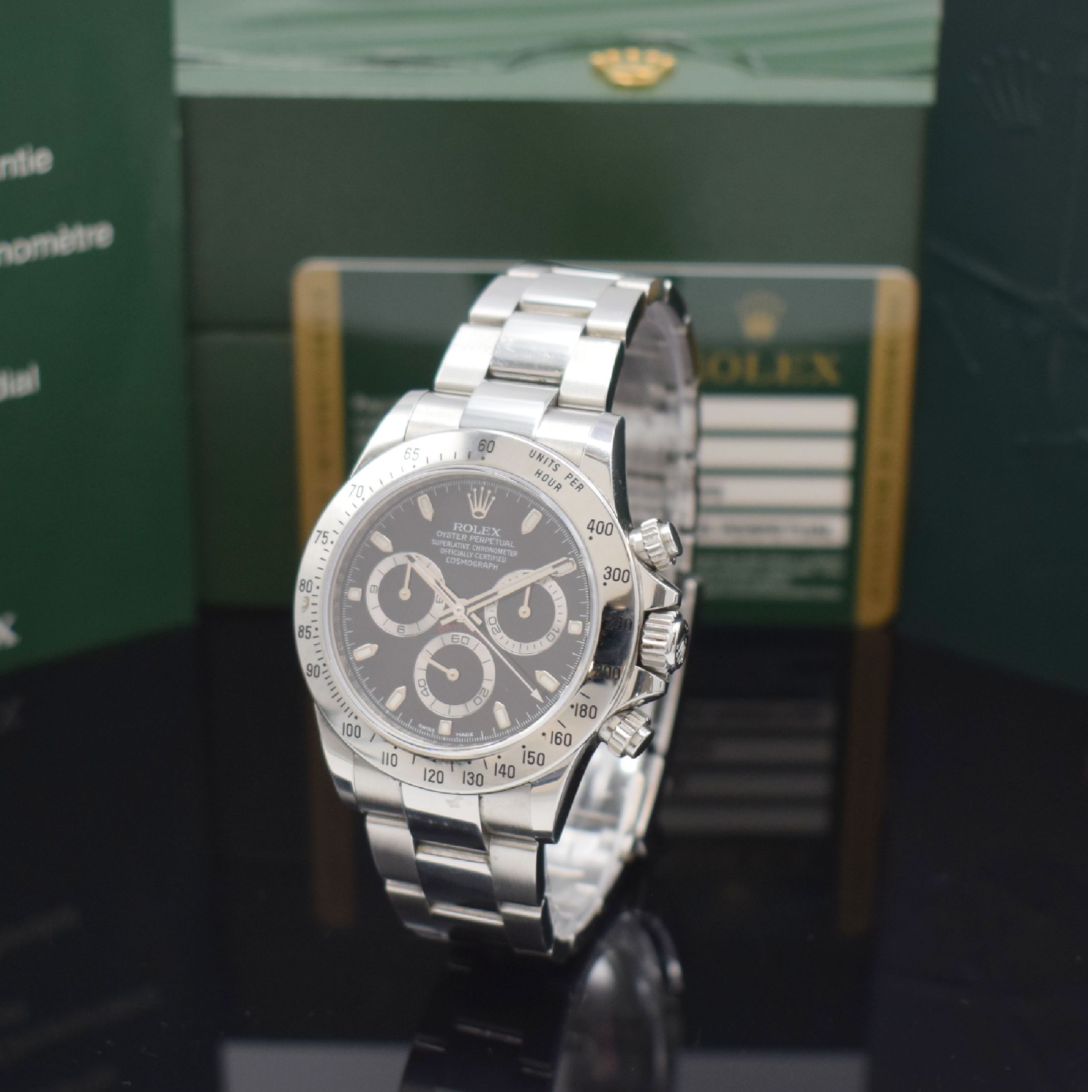 ROLEX Herrenarmbanduhr Oyster Perpetual Cosmograph Daytona Referenz 116520, Automatik, LC 100, Chronometer der Superlative in Edelstahl inkl. ...