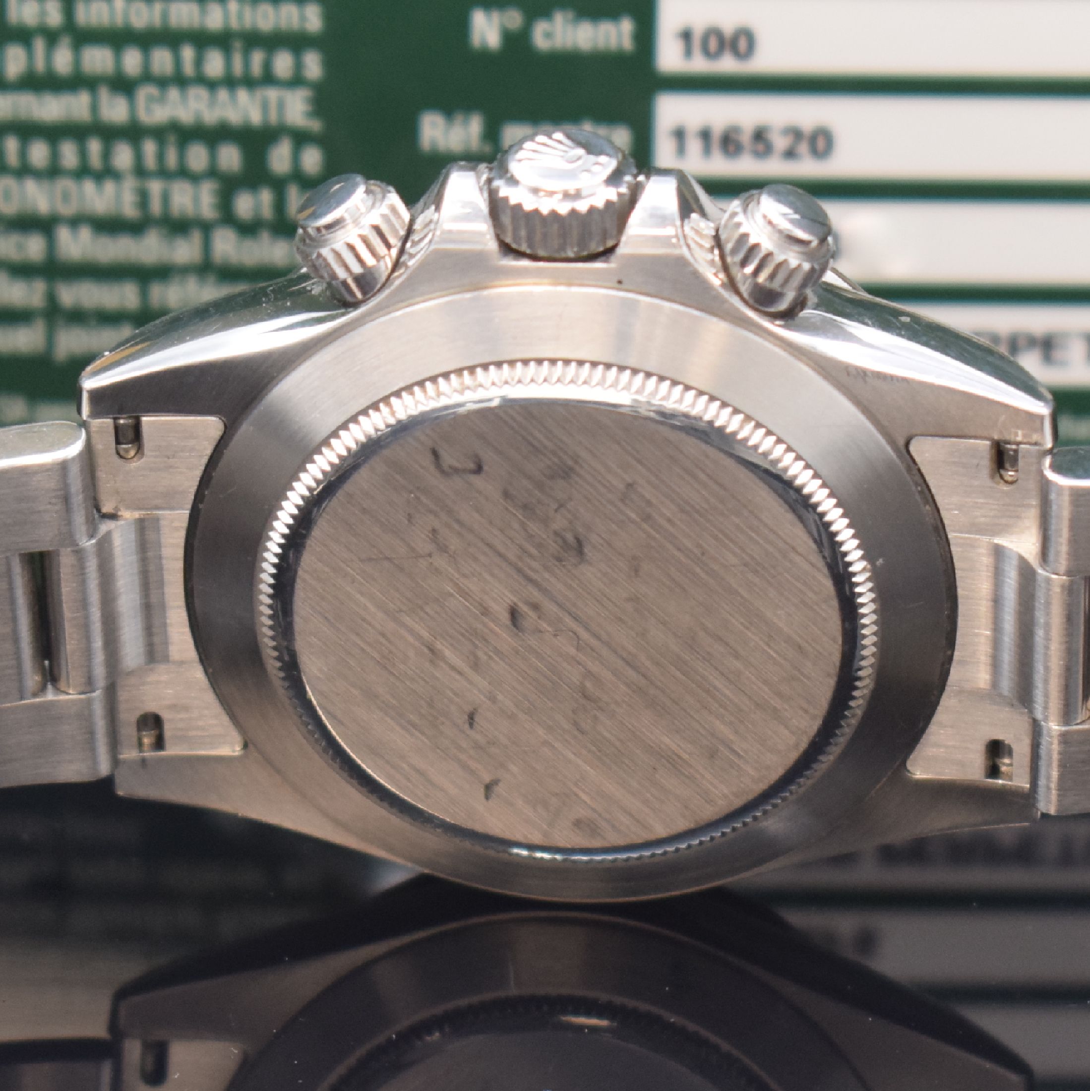 Detail e: ROLEX Herrenarmbanduhr Oyster Perpetual Cosmograph Daytona Referenz 116520, Automatik, LC 100, Chronometer der Superlative in Edelstahl inkl. ...