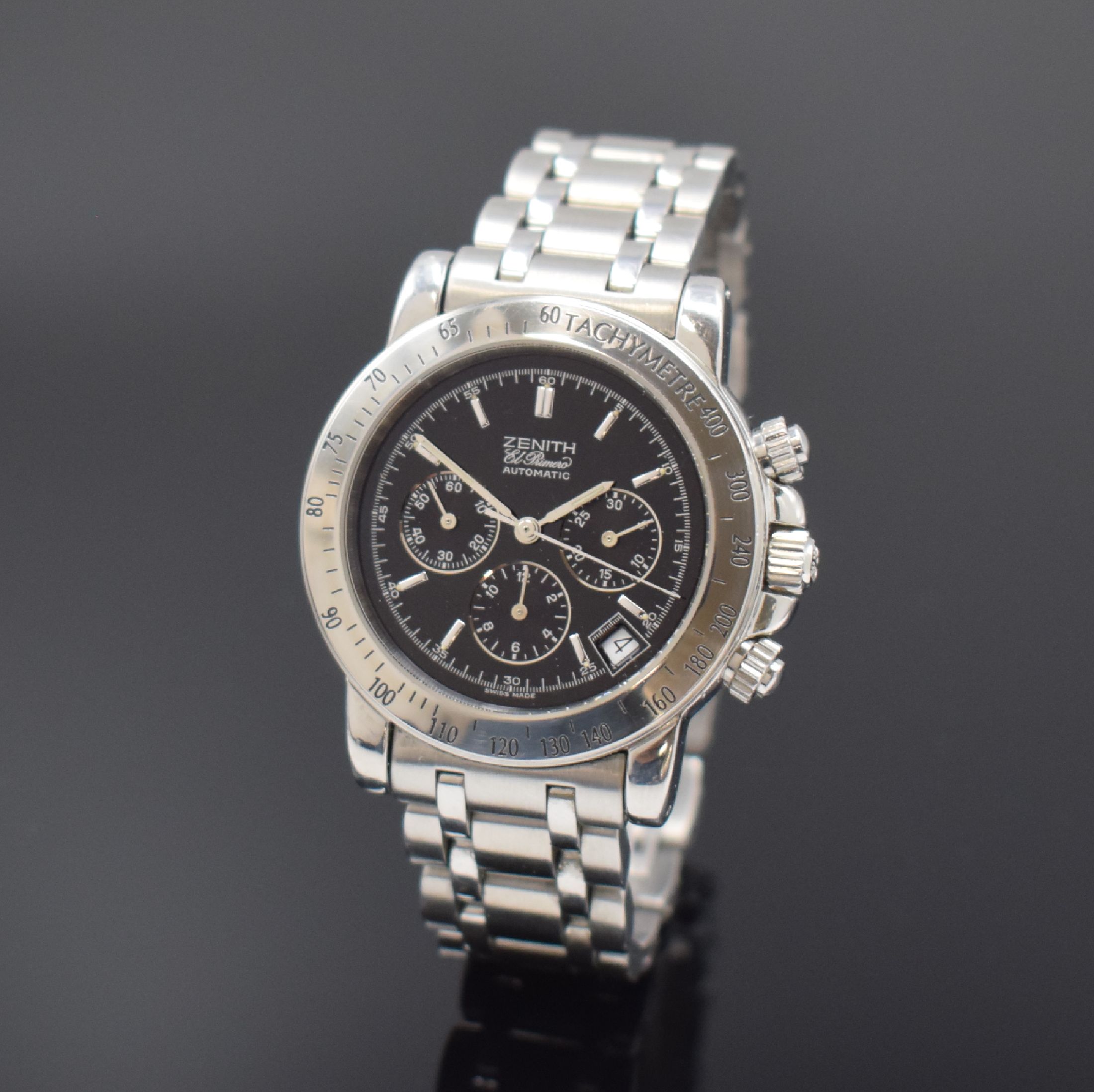 ZENITH El Primero Rainbow Schaltradchronograph, Automatik, verschr. Edelstahlgeh. inkl. orig. Gliederband m. dopp. Faltschl., schwarzes Zifferbl. m. ...