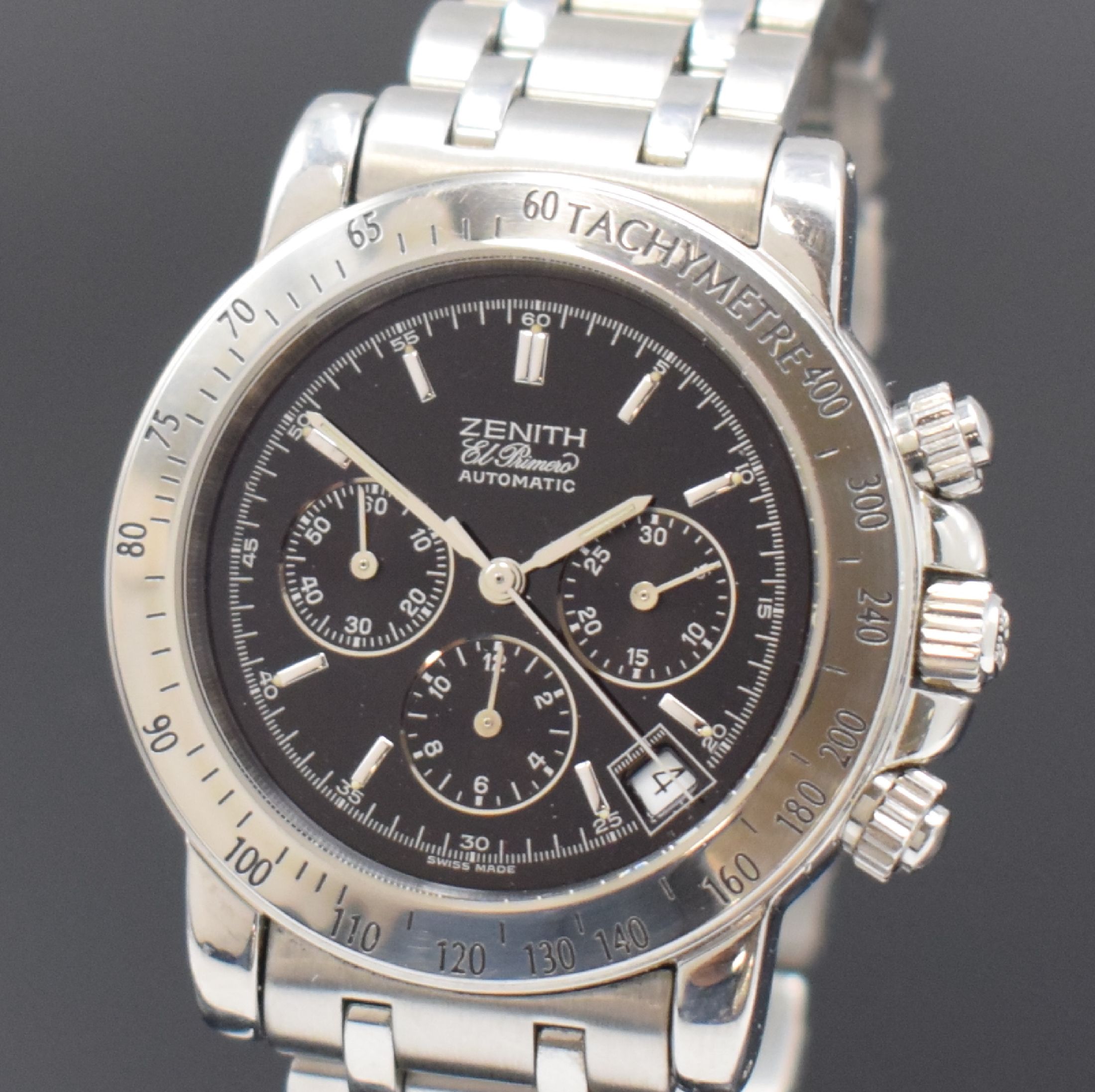 Detail a: ZENITH El Primero Rainbow Schaltradchronograph, Automatik, verschr. Edelstahlgeh. inkl. orig. Gliederband m. dopp. Faltschl., schwarzes Zifferbl. m. ...