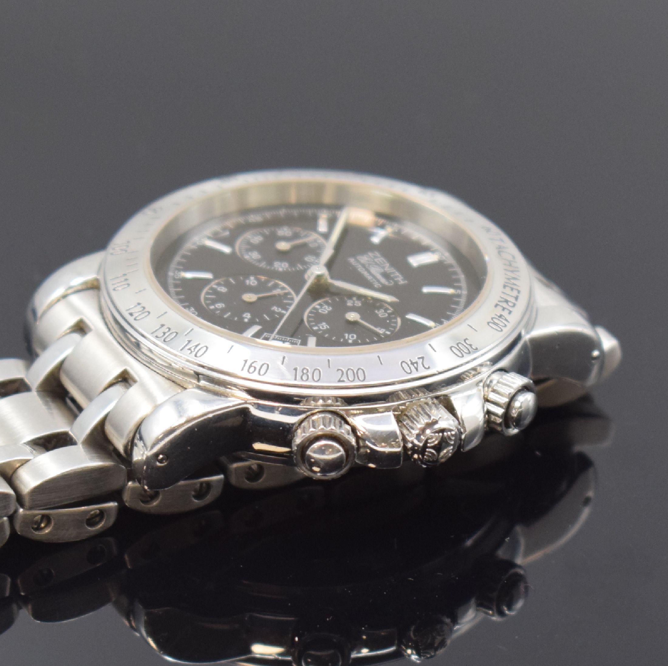 Detail c: ZENITH El Primero Rainbow Schaltradchronograph, Automatik, verschr. Edelstahlgeh. inkl. orig. Gliederband m. dopp. Faltschl., schwarzes Zifferbl. m. ...