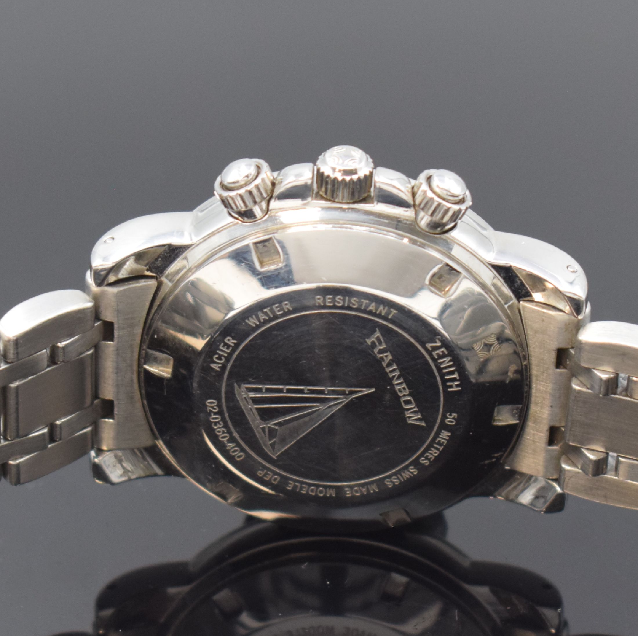 Detail d: ZENITH El Primero Rainbow Schaltradchronograph, Automatik, verschr. Edelstahlgeh. inkl. orig. Gliederband m. dopp. Faltschl., schwarzes Zifferbl. m. ...