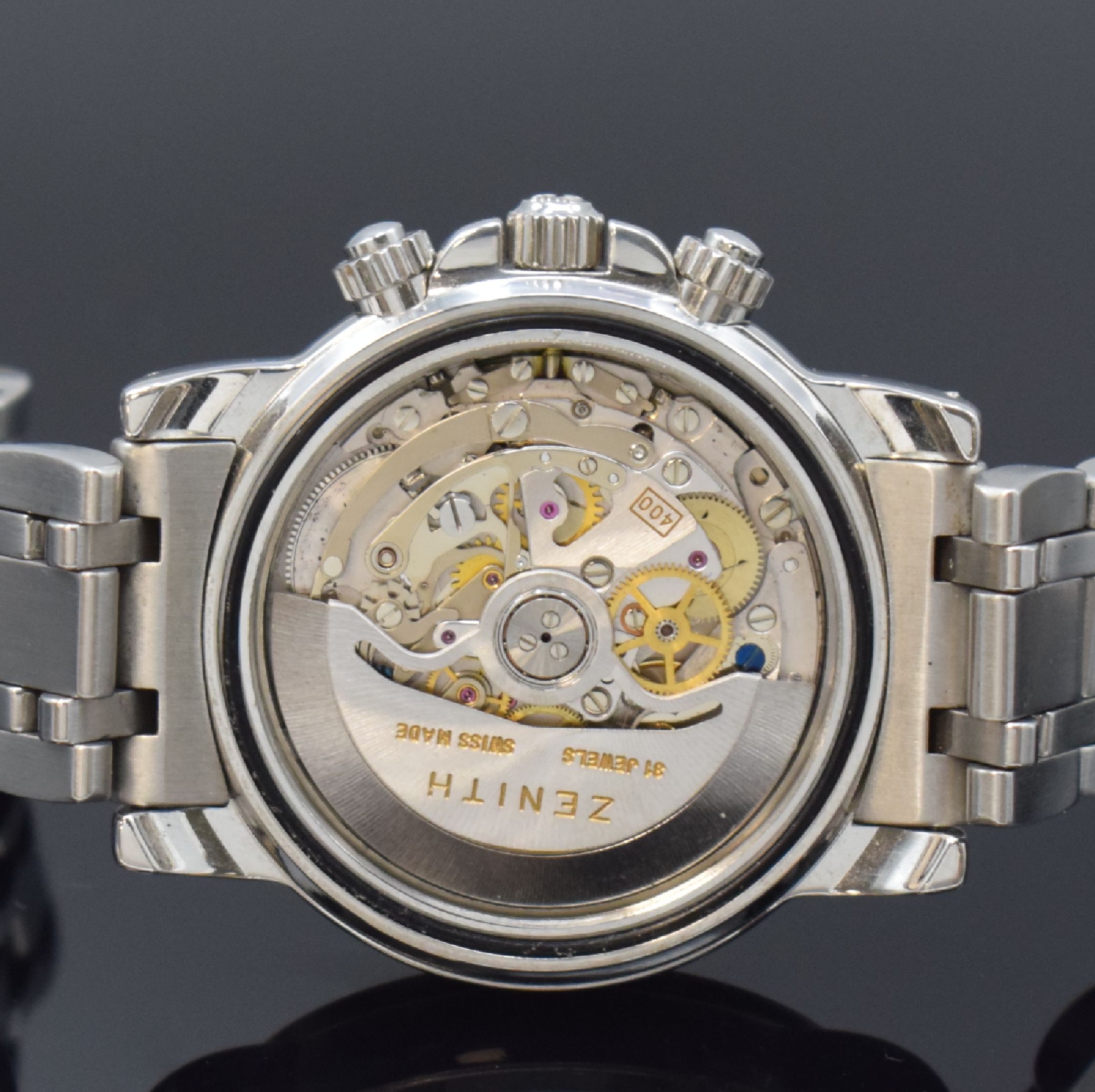 Detail e: ZENITH El Primero Rainbow Schaltradchronograph, Automatik, verschr. Edelstahlgeh. inkl. orig. Gliederband m. dopp. Faltschl., schwarzes Zifferbl. m. ...