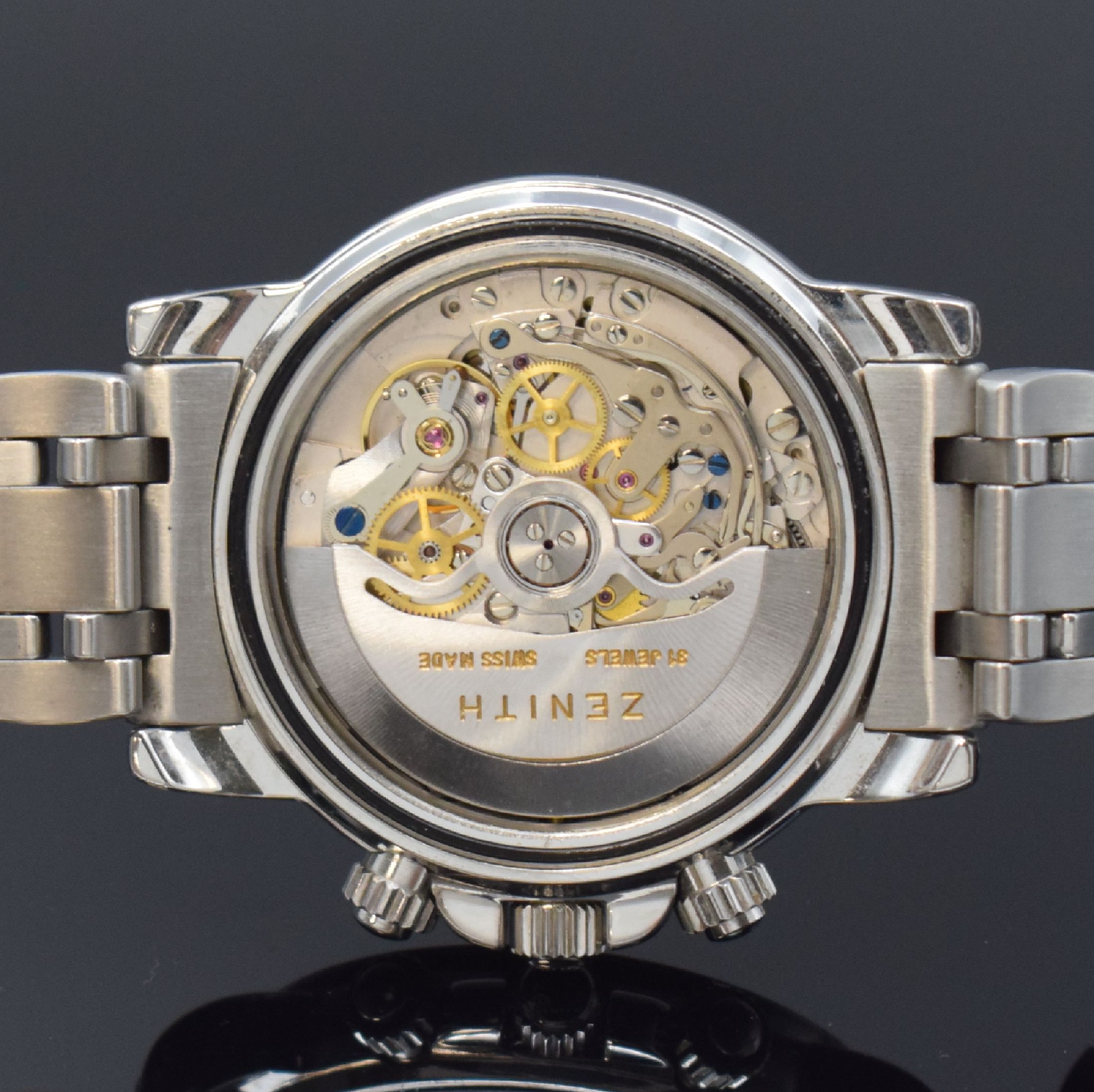 Detail f: ZENITH El Primero Rainbow Schaltradchronograph, Automatik, verschr. Edelstahlgeh. inkl. orig. Gliederband m. dopp. Faltschl., schwarzes Zifferbl. m. ...