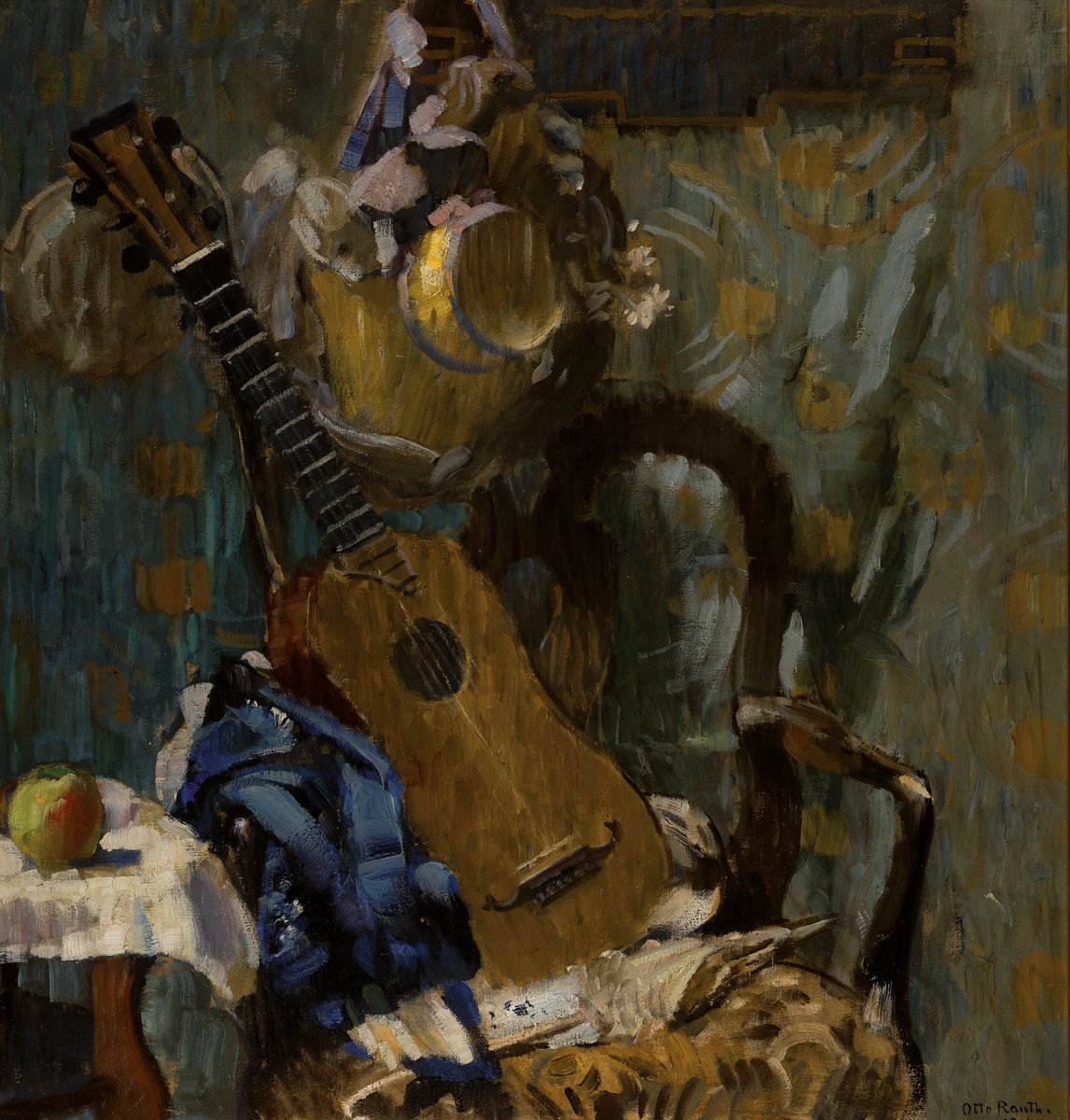 Otto Rauth, 1862 Heilbronn - 1922 Hannover, Stillleben mit Gitarre, Öl/Lwd, signiert und dat. 1914, ca. 96 x 90cm, Rahmen