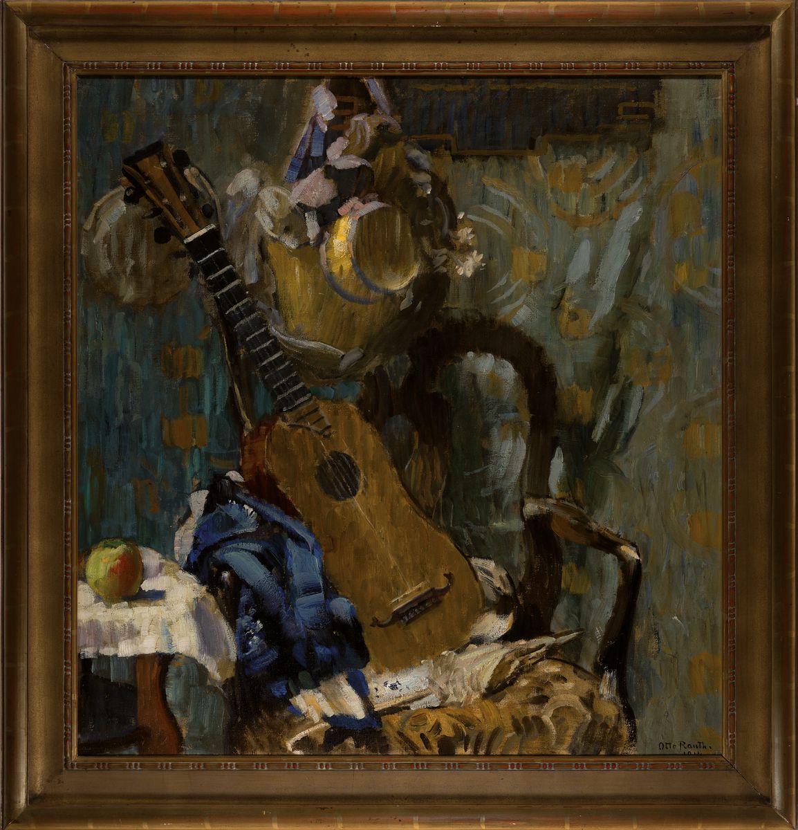 Detail k: Otto Rauth, 1862 Heilbronn - 1922 Hannover, Stillleben mit Gitarre, Öl/Lwd, signiert und dat. 1914, ca. 96 x 90cm, Rahmen