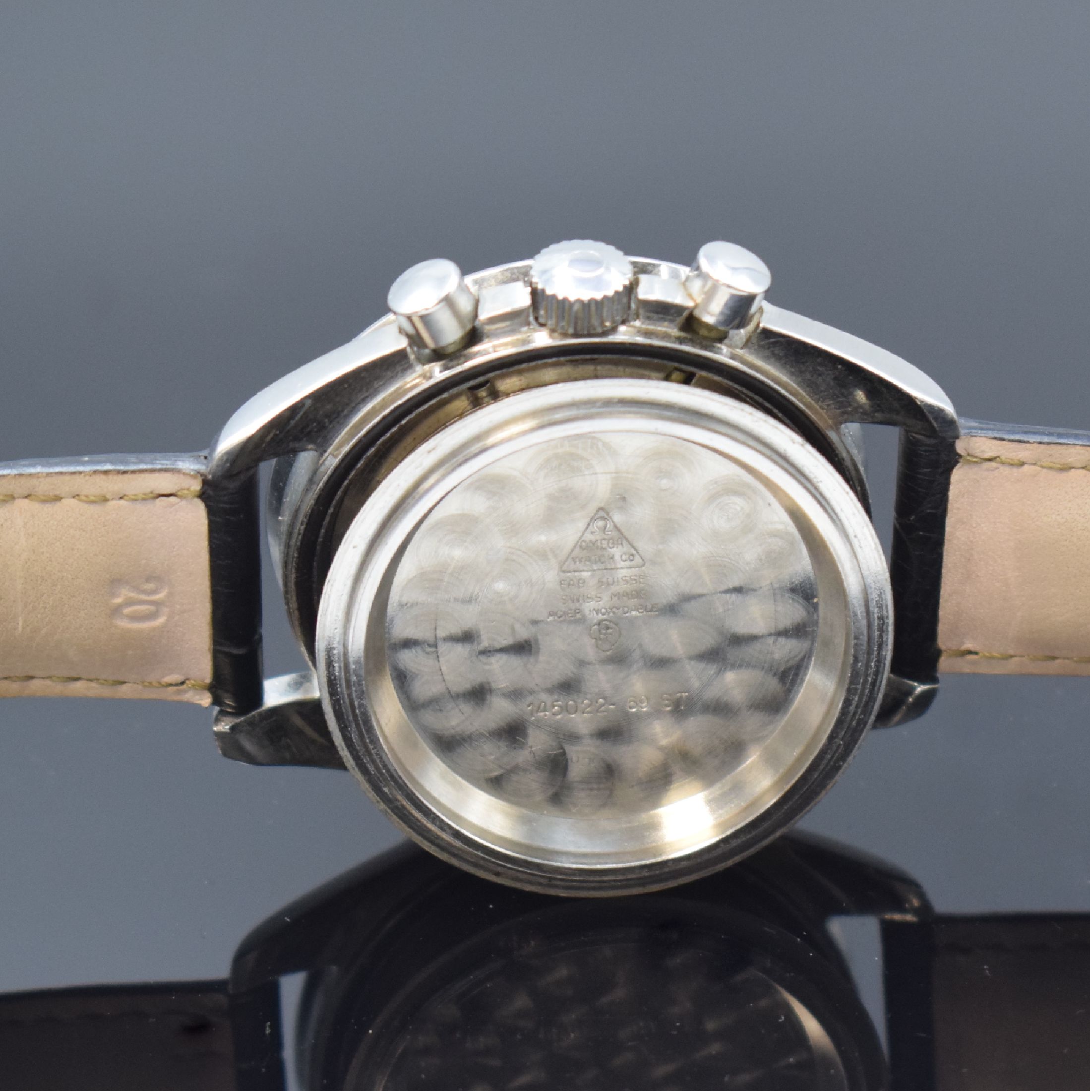 Detail f: OMEGA Speedmaster Professional Referenz 145022-69ST Herrenarmbanduhr mit Chronograph und sog. "Dot over 90" Lünette, Schweiz um 1969, ...