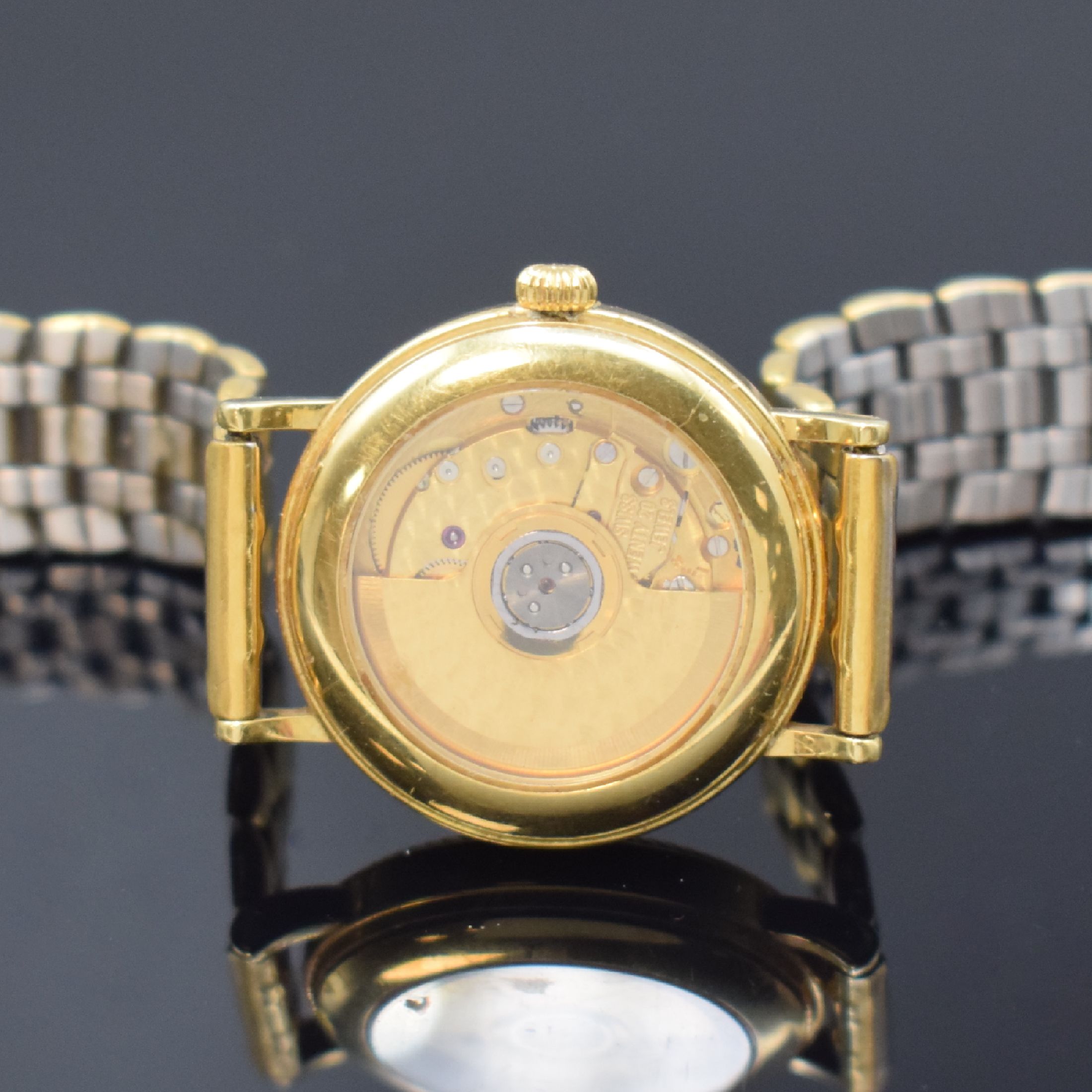 Detail c: DU BOIS Damenarmbanduhr in GG 750/000 am vergoldeten neutralen Band, Schweiz um 1995, Automatik, beids. vergl. Geh., Boden aufgedr., weißes ...