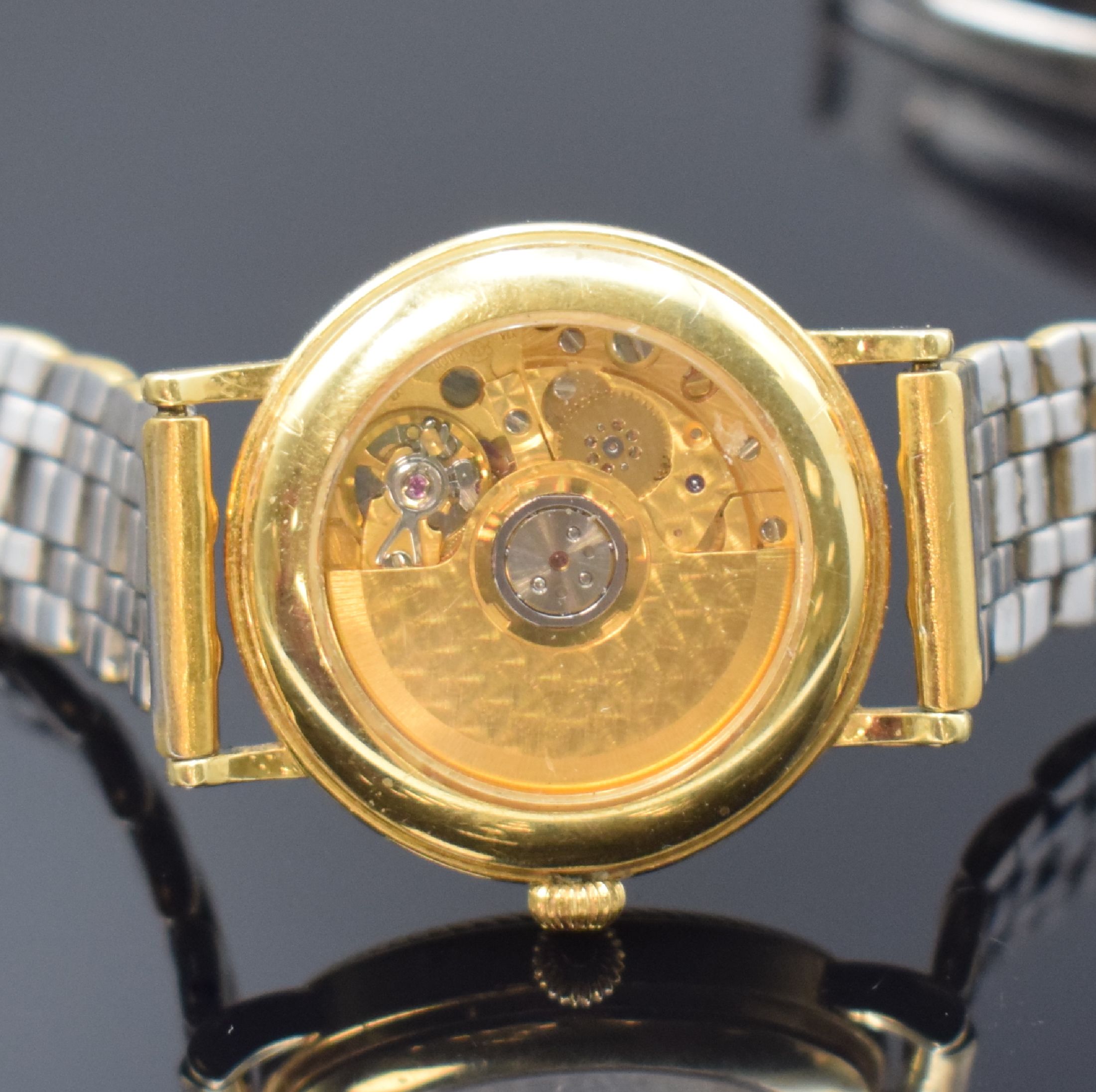 Detail d: DU BOIS Damenarmbanduhr in GG 750/000 am vergoldeten neutralen Band, Schweiz um 1995, Automatik, beids. vergl. Geh., Boden aufgedr., weißes ...