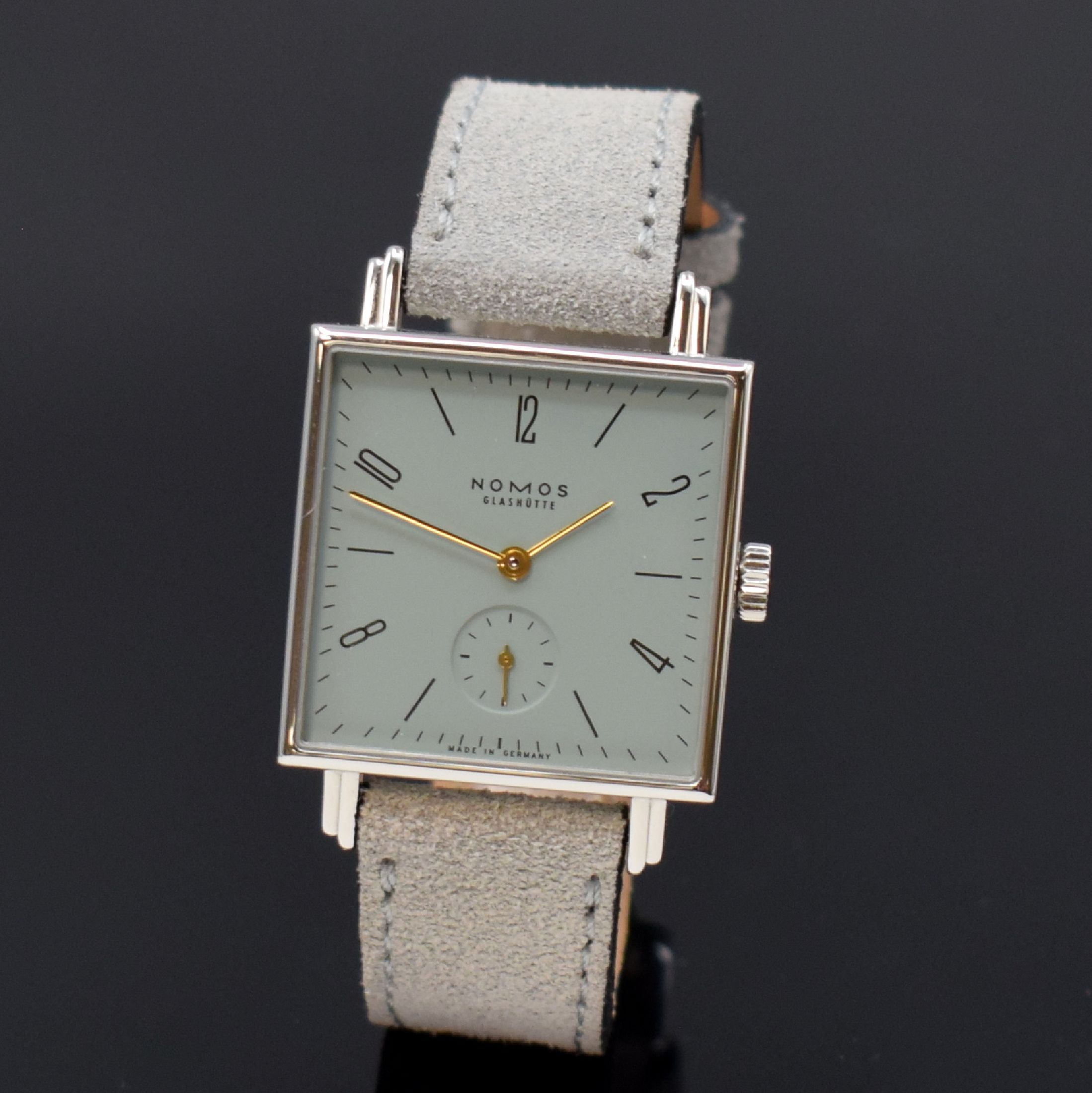 Detail a: NOMOS Tetra Armbanduhr Referent 447 in Edelstahl, Deutschland verk. 06/2021, Handaufzug, 2-teil. Geh., Boden 4-fach verschr., Zifferbl. m. arab. ...