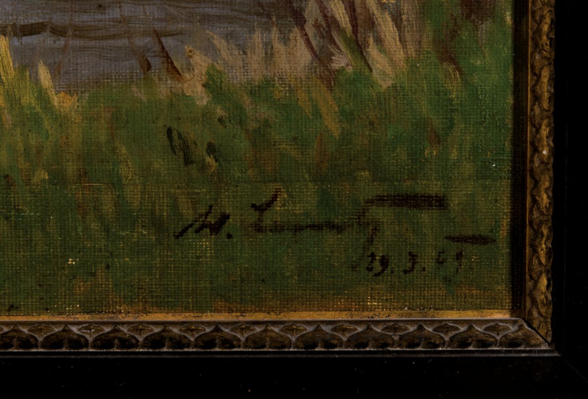 Detail a: Adolf Luntz, 1875 Wien-1924 Karlsruhe, "Am Wehr", rückseitig so betitelt, Öl/ Malkarton, rechts unten signiert, ca. 50x28cm, R. ca. ...