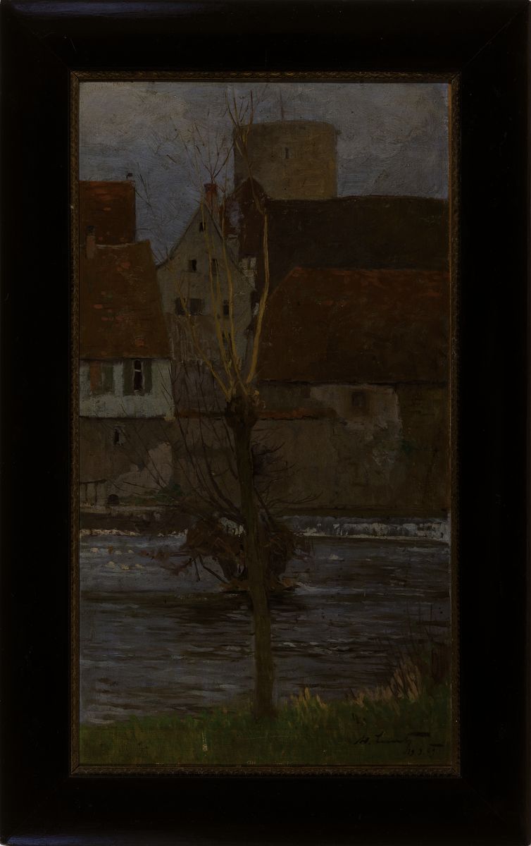 Detail k: Adolf Luntz, 1875 Wien-1924 Karlsruhe, "Am Wehr", rückseitig so betitelt, Öl/ Malkarton, rechts unten signiert, ca. 50x28cm, R. ca. ...