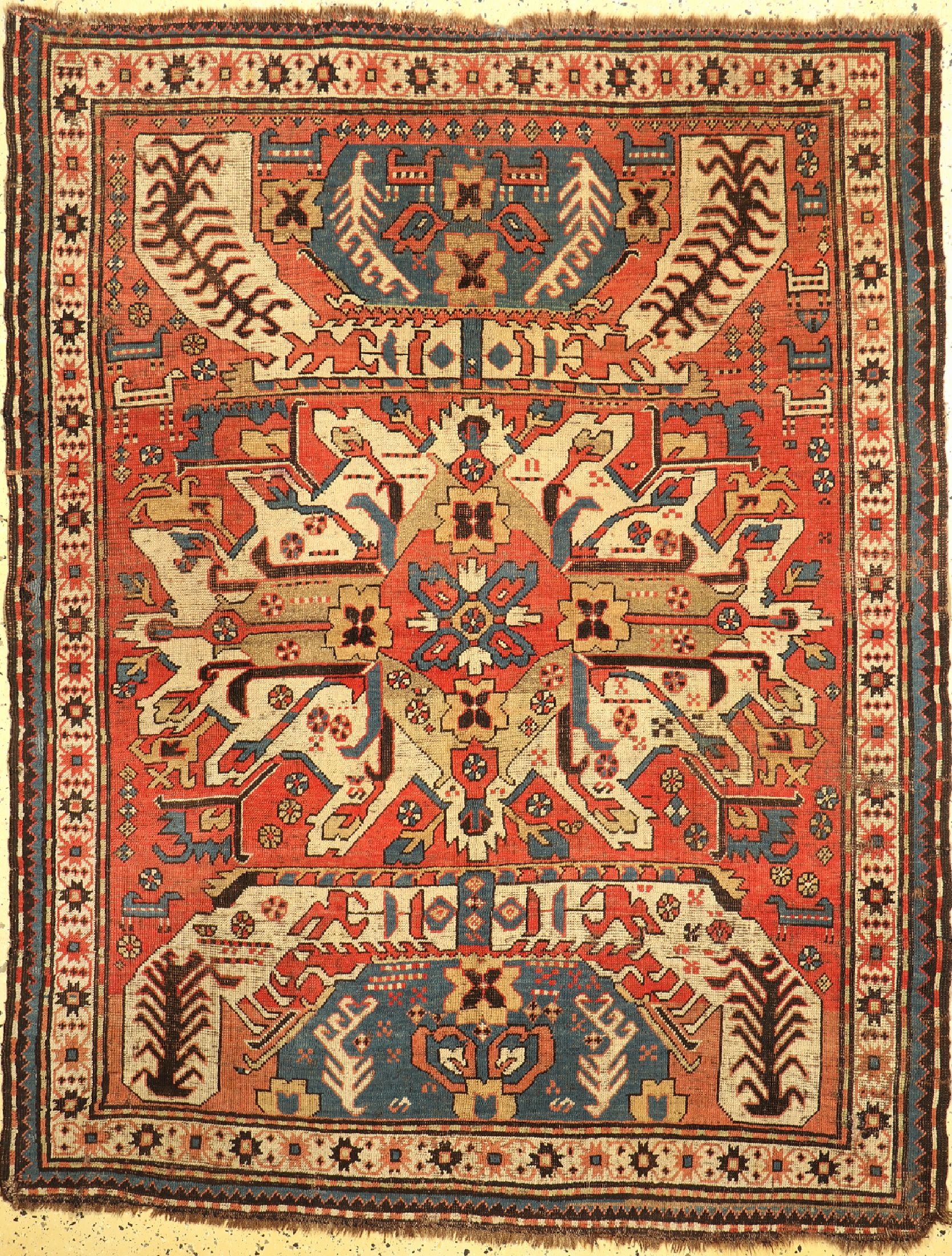 Tschelabert (Adler Kazak) antik, Kaukasus, 19.Jhd, Wolle auf Wolle, ca. 210 x 165 cm, EHZ: 3-4
