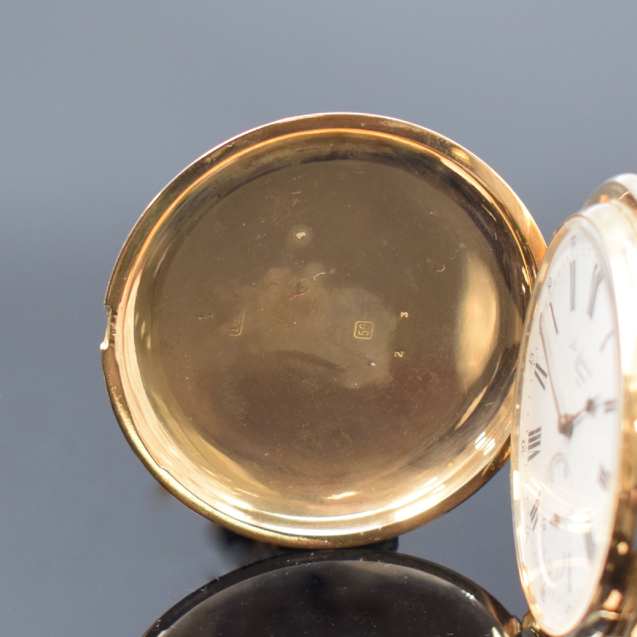 Detail a: LOUIS AUDEMARS Brassus schwere Savonette in RG 585/000, Schweiz um 1900, 3-Deckel Goldgeh., Emailzifferbl. m. röm. Zahlen u. arab. Minuterie, gebl. ...