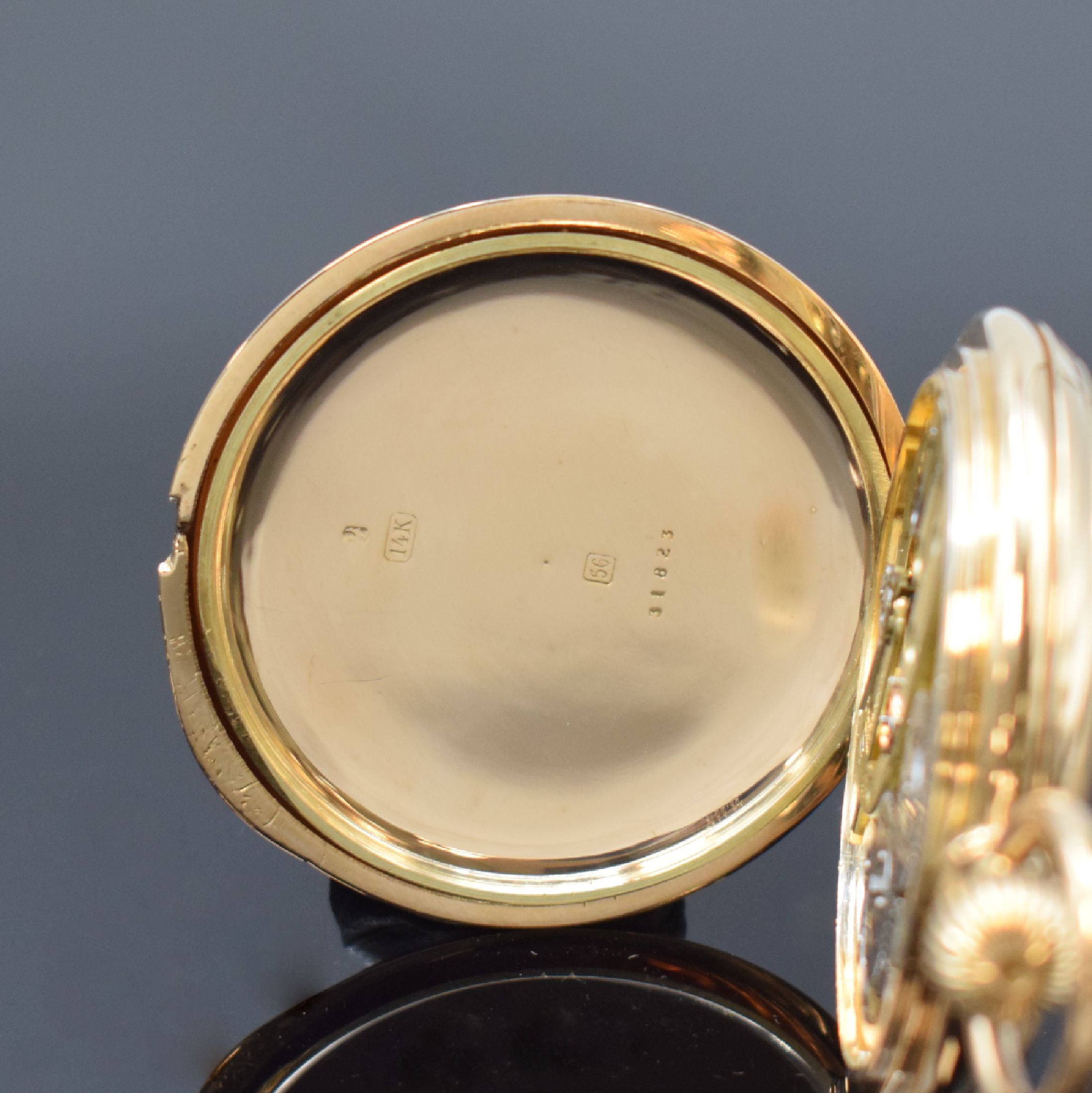 Detail f: LOUIS AUDEMARS Brassus schwere Savonette in RG 585/000, Schweiz um 1900, 3-Deckel Goldgeh., Emailzifferbl. m. röm. Zahlen u. arab. Minuterie, gebl. ...