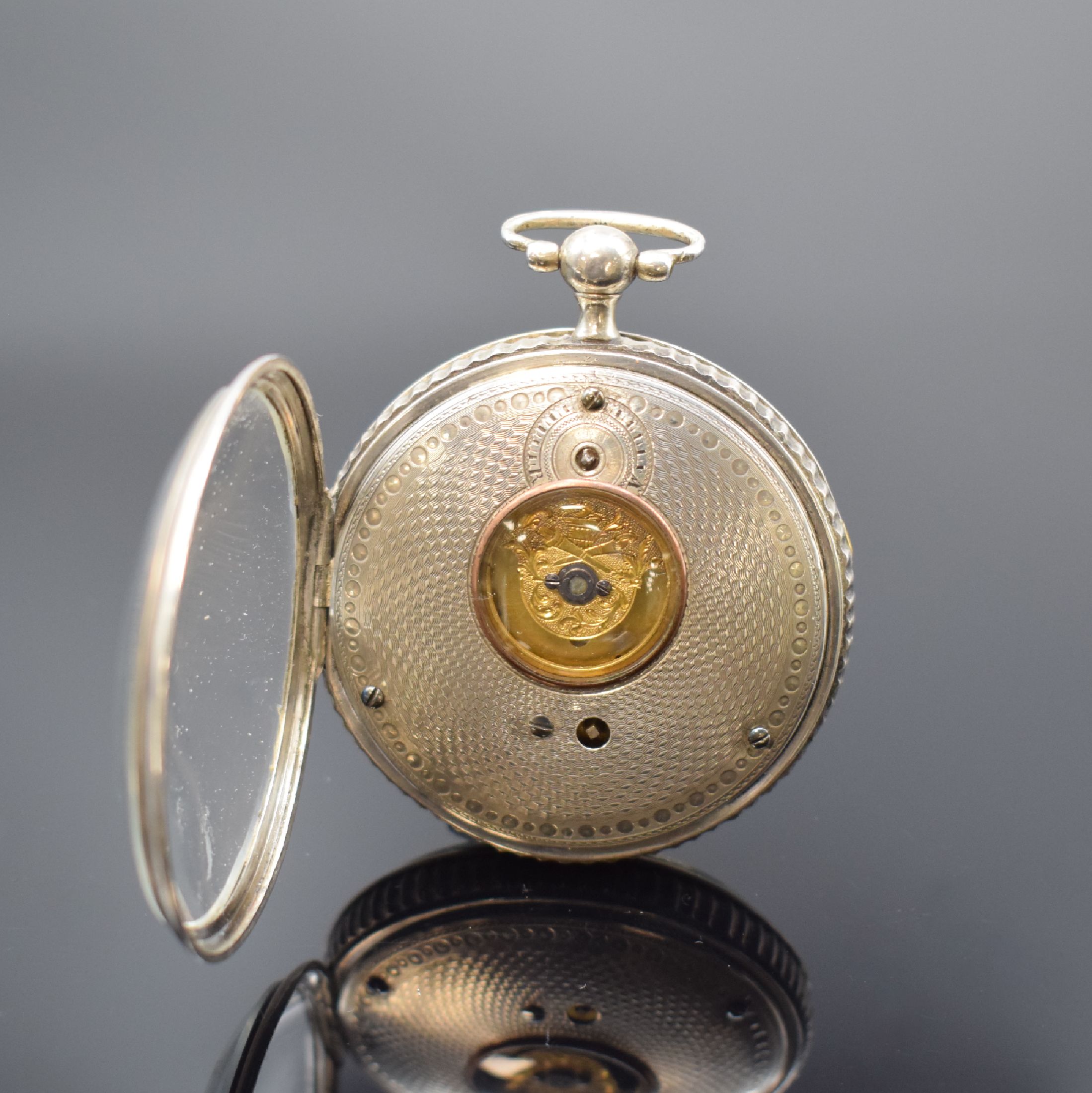 Detail c: VAUCHER interessante Spindeltaschenuhr mit Kompass und kleiner Sekunde, Schweiz um 1800, beids. vergl. Silbergehäuse, Emailzifferbl. besch. m. ...