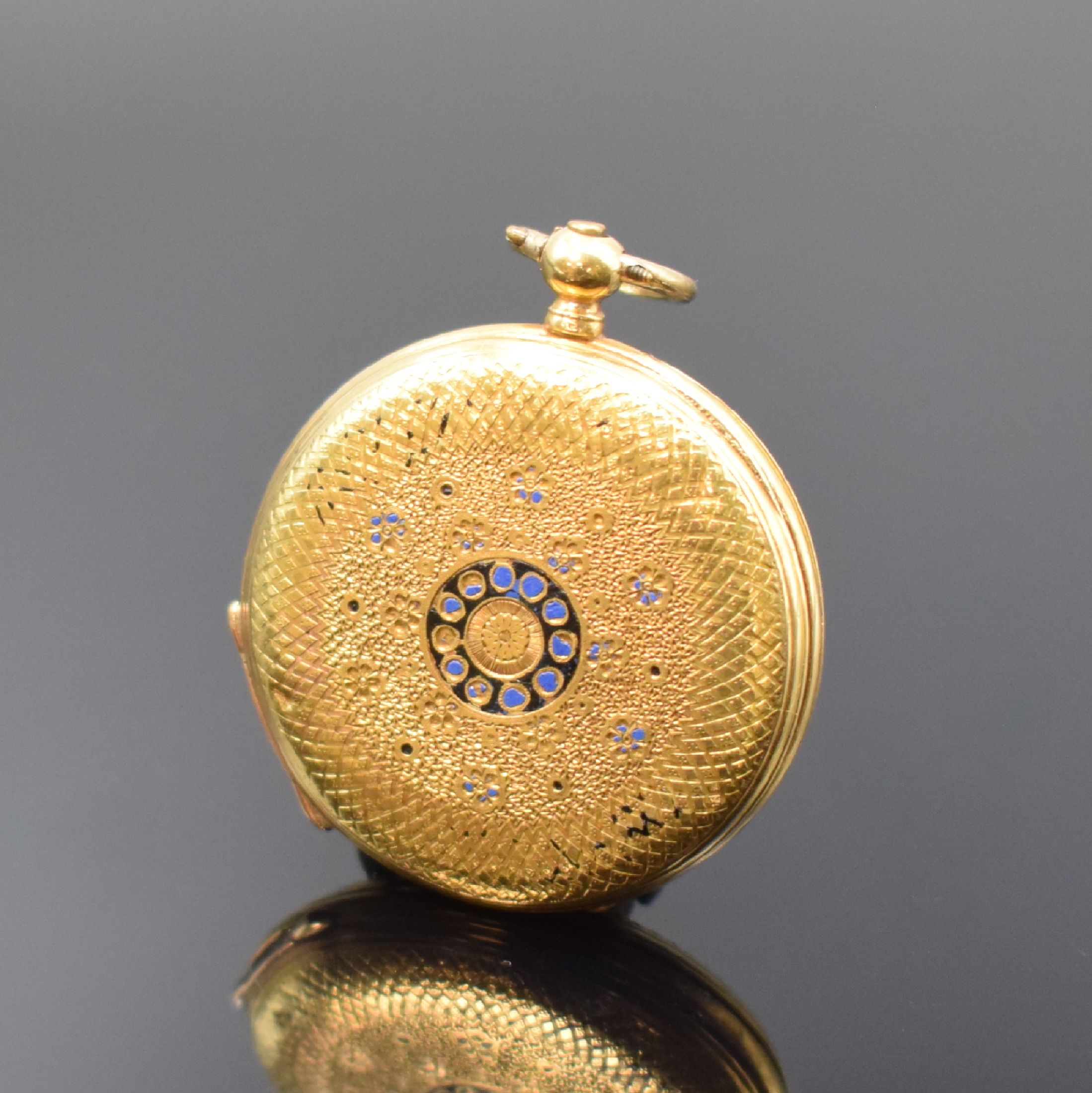 Detail c: DUBOIS & Cie Damentaschenuhr in GG 750/000, Schweiz um 1870, 2-Deckel Goldgeh. dell., Emailzifferbl. riss., Zeiger ers., Zylinderwerk, D. ca. 33 mm, ...