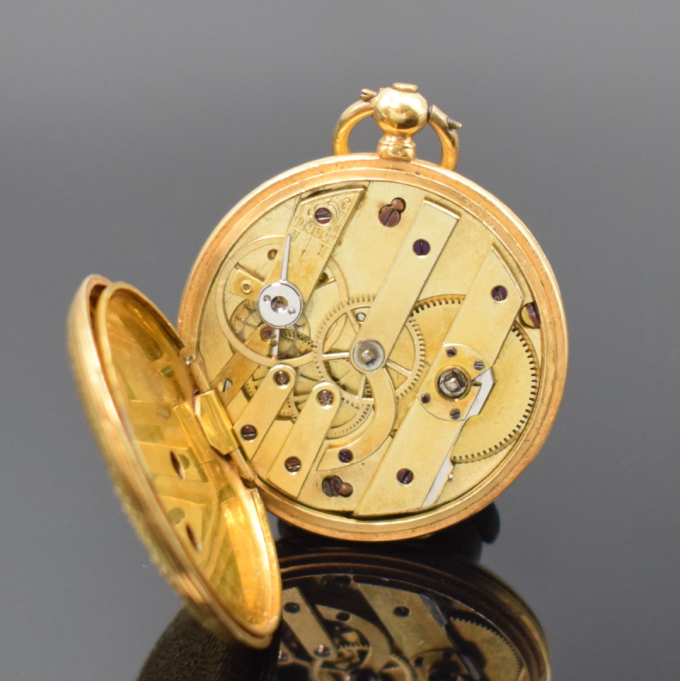 Detail g: DUBOIS & Cie Damentaschenuhr in GG 750/000, Schweiz um 1870, 2-Deckel Goldgeh. dell., Emailzifferbl. riss., Zeiger ers., Zylinderwerk, D. ca. 33 mm, ...