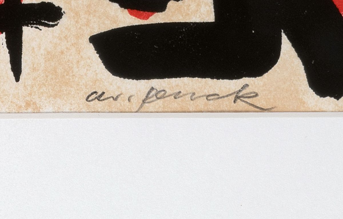 Detail a: A.R. Penck, 1939-2017, Farbserigraphie, ohne Titel, Ed. XX/XX, handsigniert, gebräunt,unter PP und Glas gerahmt, 48x39 cm