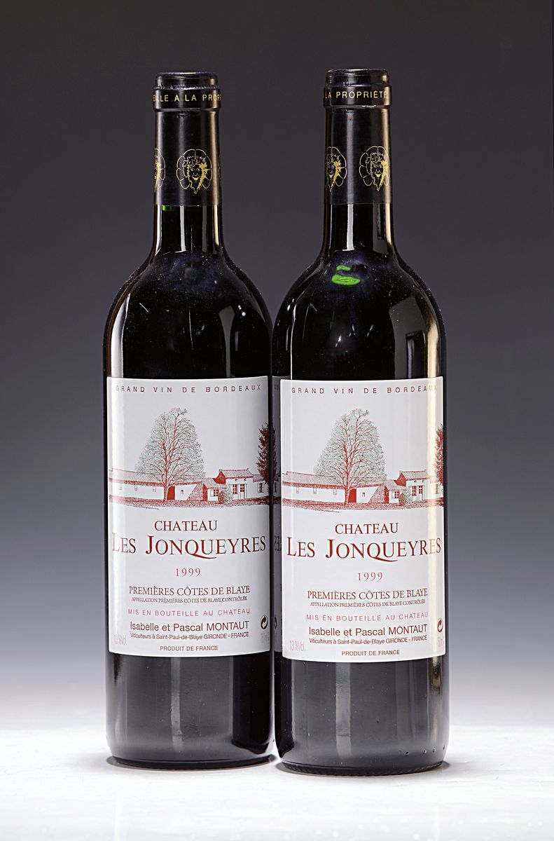 6 Flaschen 1999 Chateau Les Jonqueyres, Cotes de Blaye, Isabelle et Pascal Montaut, ca. 750ml, 13% Vol., High Fill, Kapsel z.T. berieben