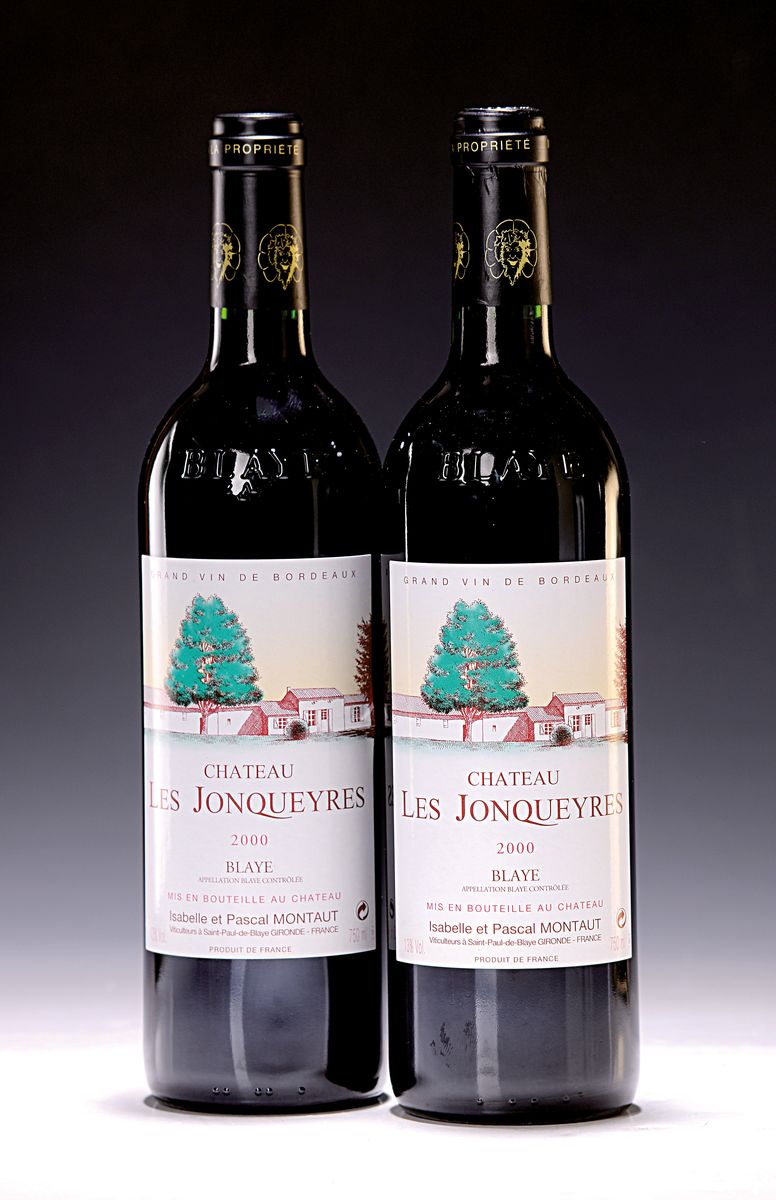 6 Flaschen 2000 Chateau Les Jonqueyres, Blaye, Isabelle et Pascal Montaut, ca. 750ml, 13% Vol., High Fill
