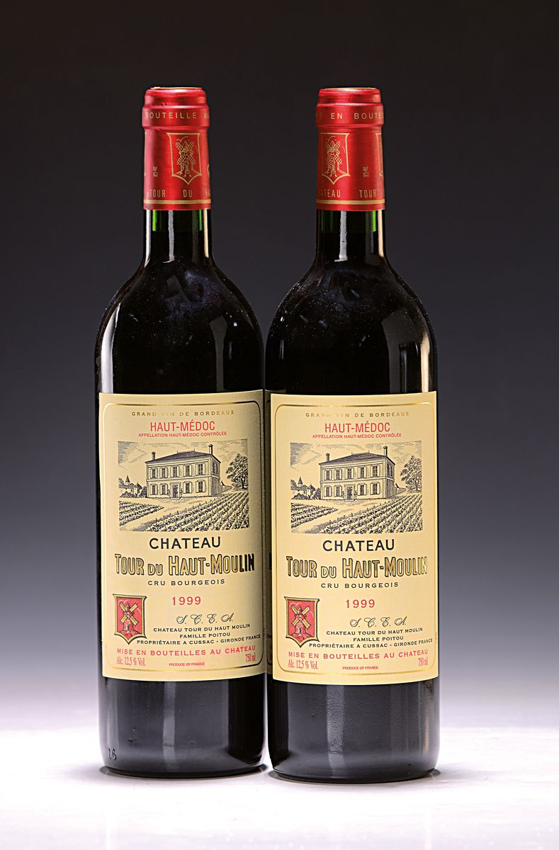6 Flaschen 1999 Chateau Tour du Haut-Moulin , Haut Medoc, ca. 750ml, 12,5% Vol., High Fill, 85/86 Parker-Punkte