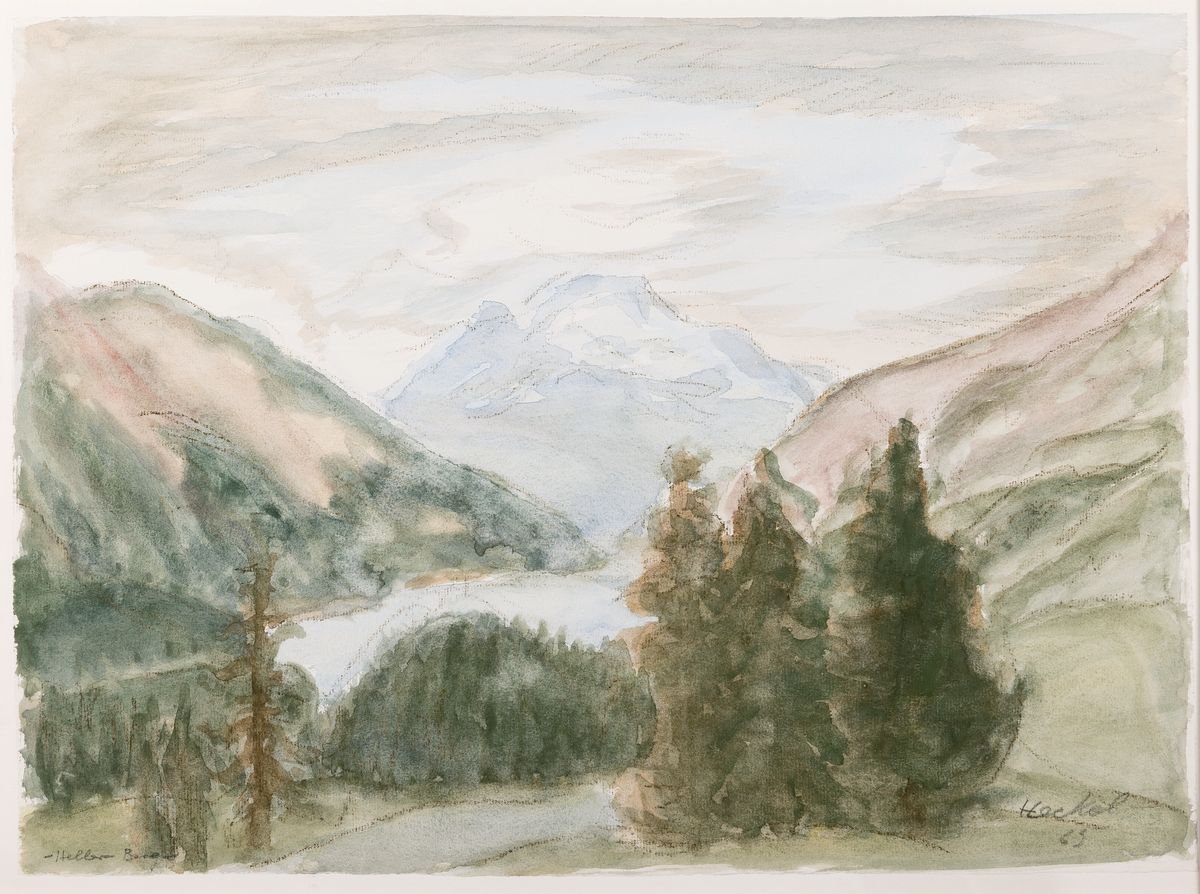 Erich Heckel, 1883 Döbeln/Sachsen - 1970 Radolfzell/Bodensee, "Heller Berg", so links unten betitelt, Aquarell über Bleistift, rechts ...