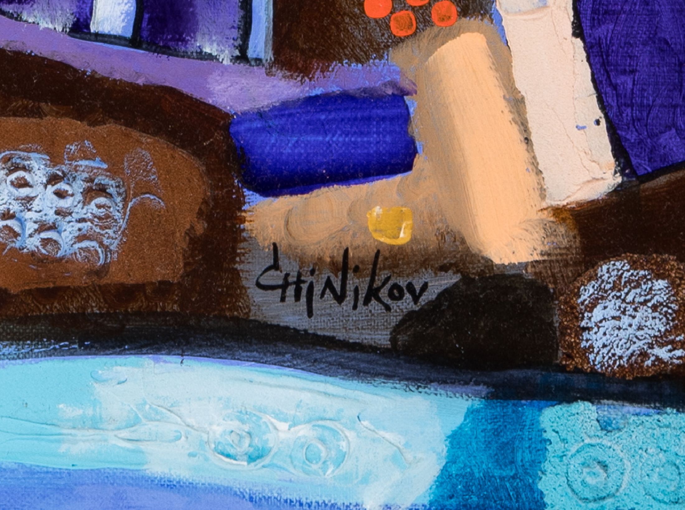 Detail a: Stephan Chinikov, geb. 1969 Tunesien, Promenade Romantique, Acryl Lwd, collagiert, signiert, rückseitig betitelt, ca. 80x65cm